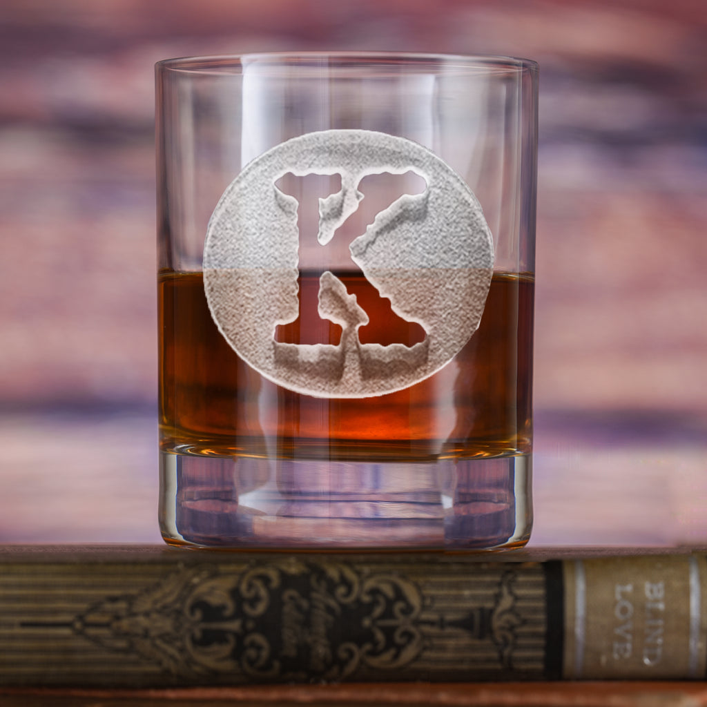 Engraved Typewriter Font, Monogrammed Stolzle Crystal, Whiskey Glass
