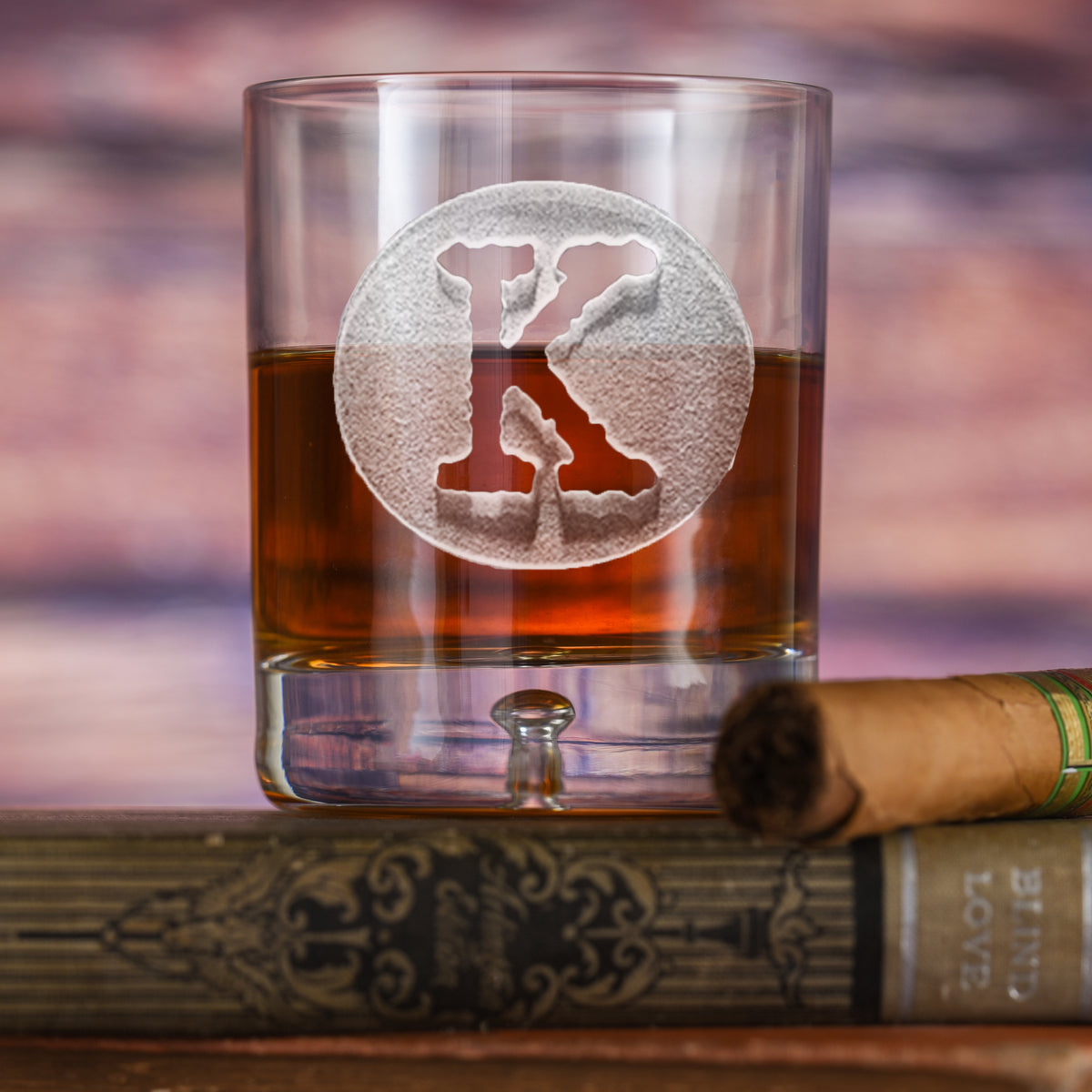 Initial in Circle, Engraved Whiskey Scotch Glass - Crystal