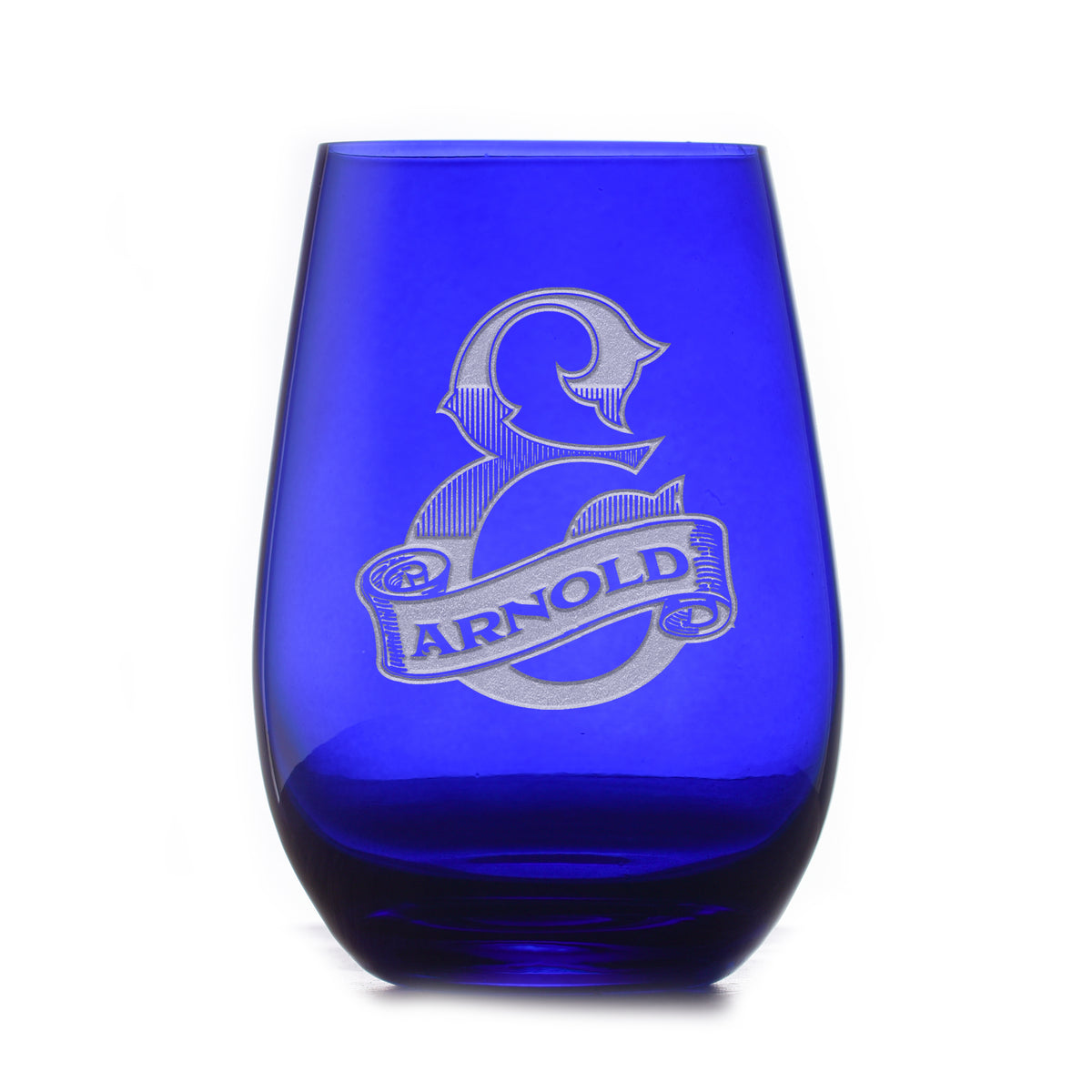 Custom, Engraved Blue Stemless Wine Glass Tumbler