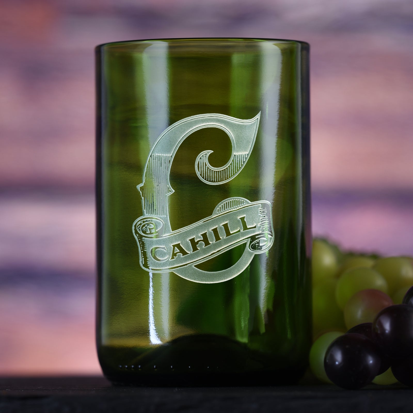 Monogrammed, Engraved, Green, Recycled Wine Bottle Glass Tumbler