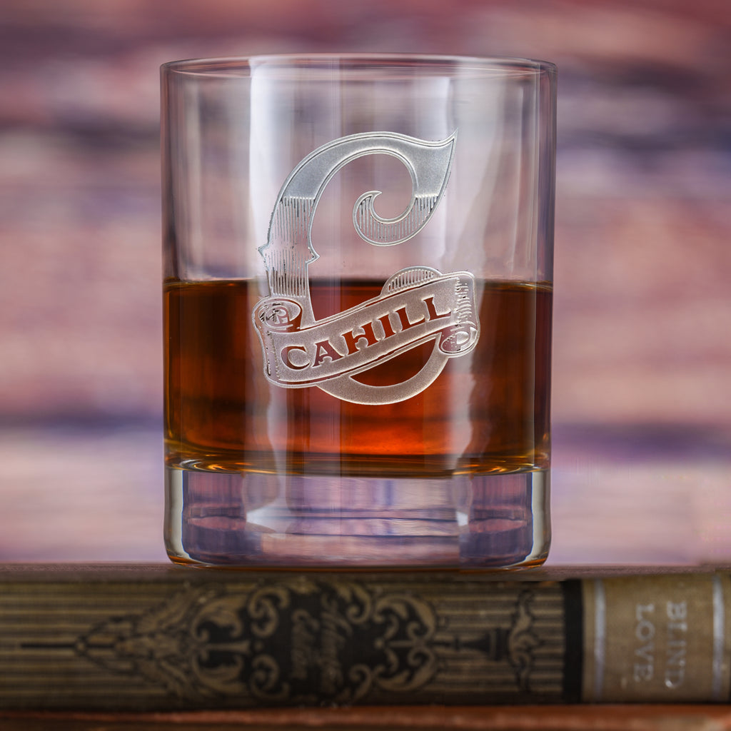 Monogrammed Stolzle Crystal Rocks, DOF, Whiskey Glass