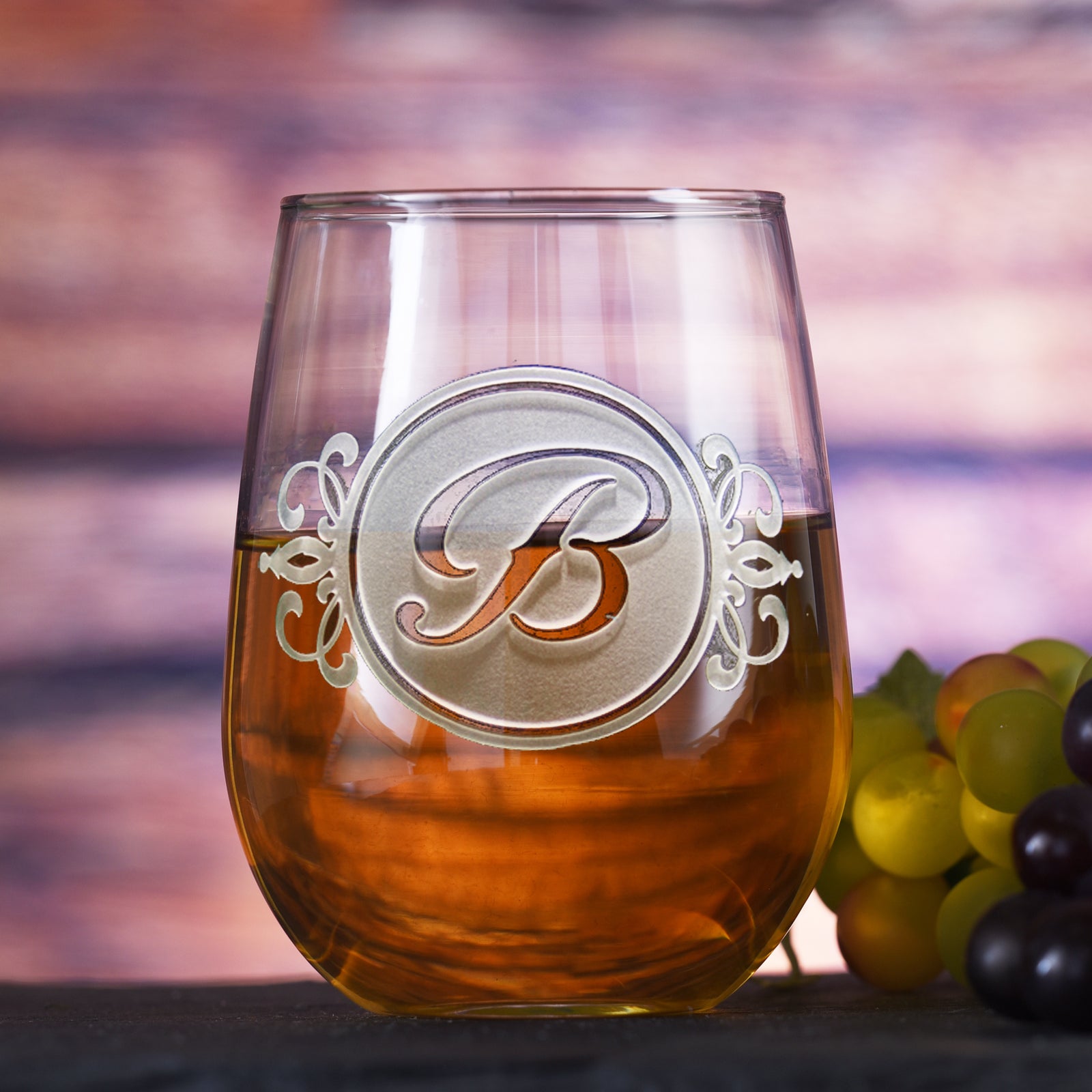 Monogrammed Stemless Wine Glass M7