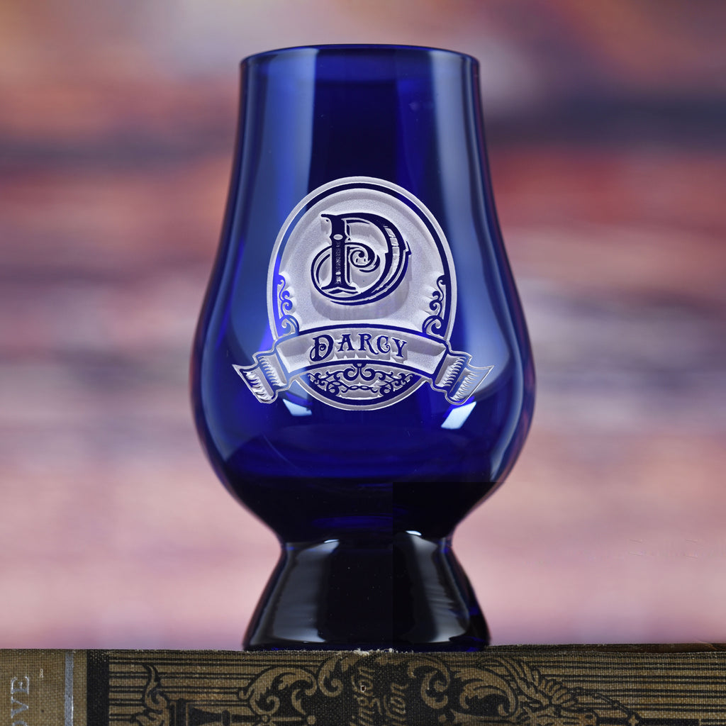 Etched Blue Glencairn Whisky Glass