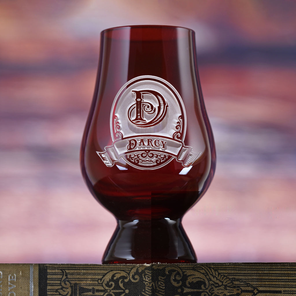Etched Red Glencairn Whisky Glass