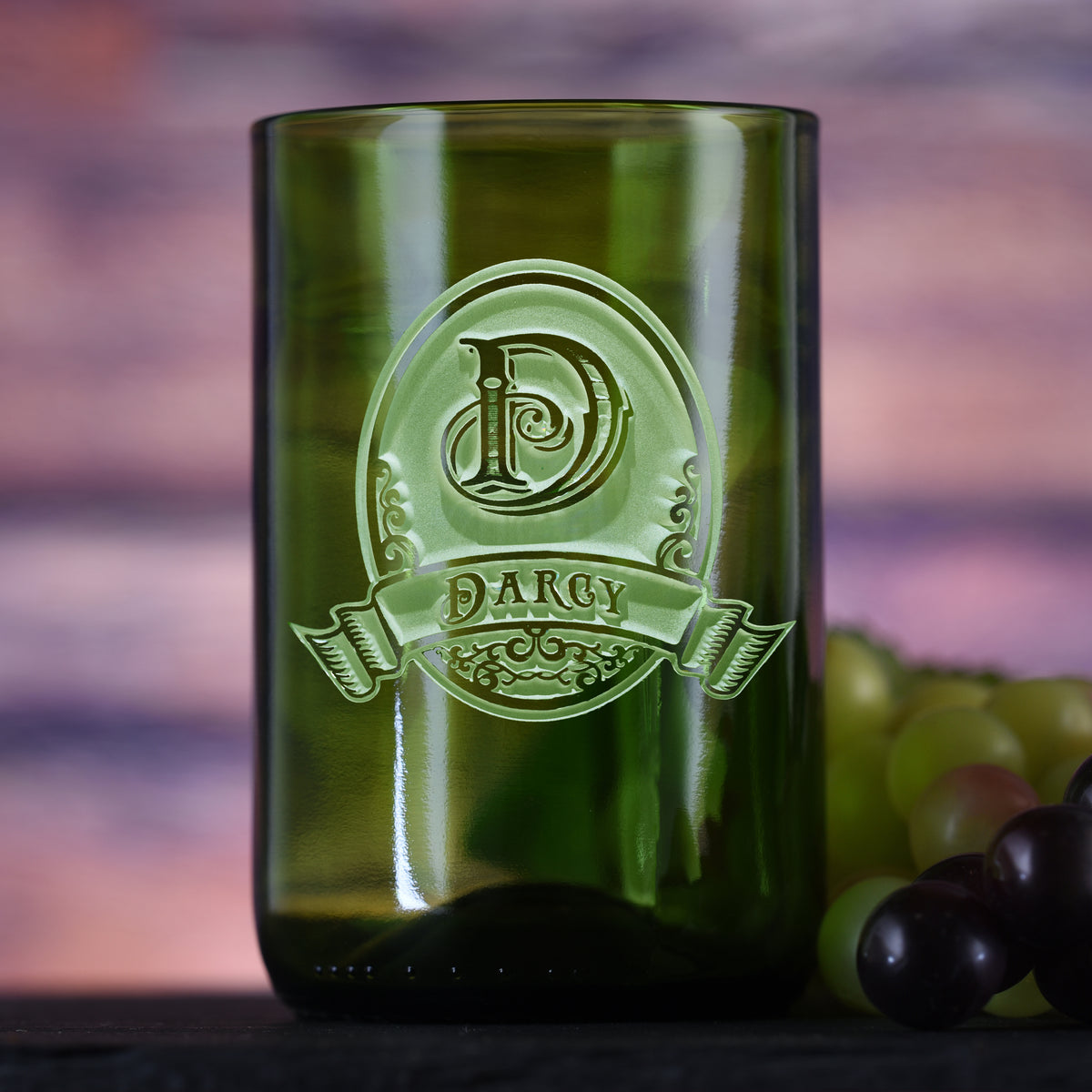 Green Recycled Wine Bottle Glass Tumbler, Engraved