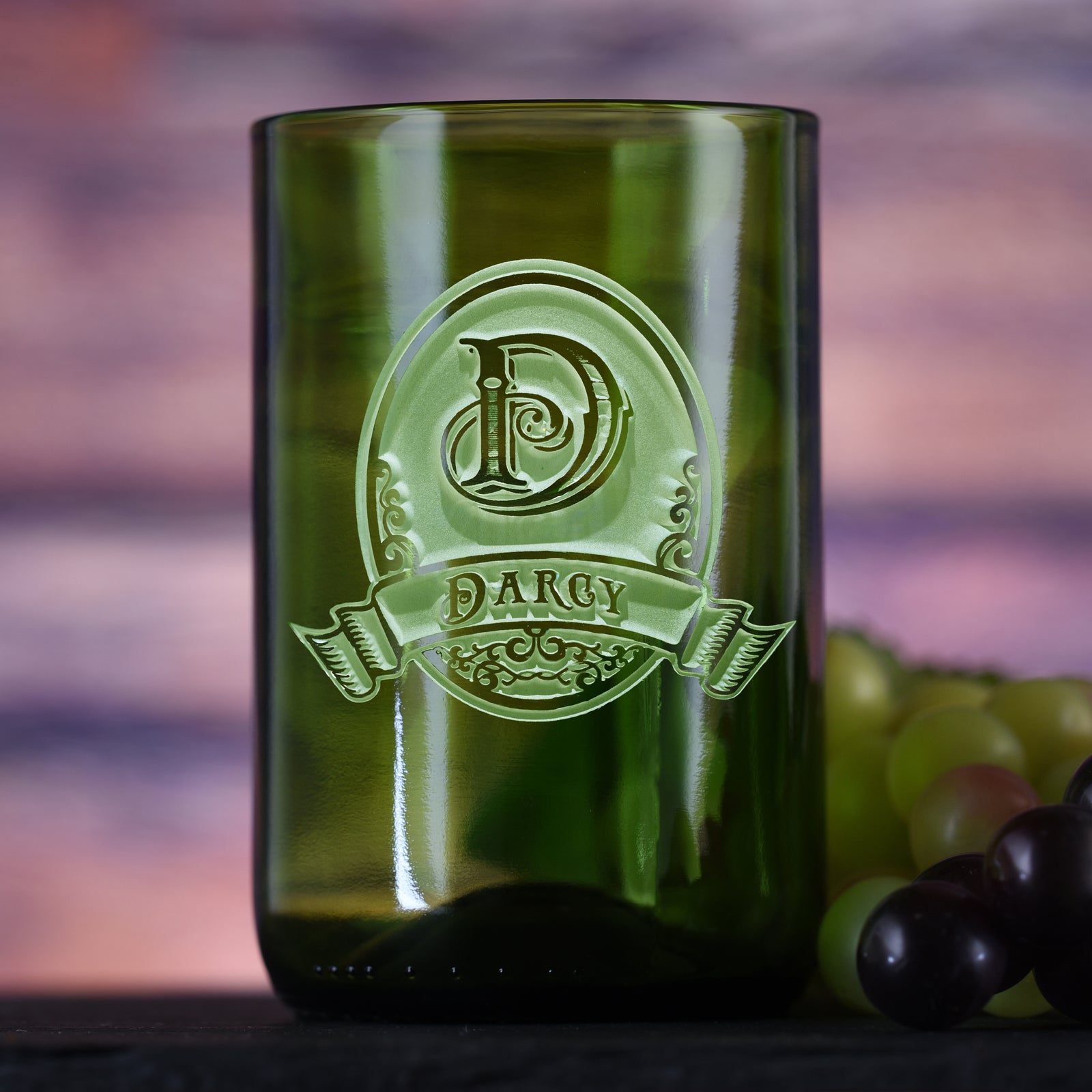 Green Recycled Wine Bottle Glass Tumbler, Engraved