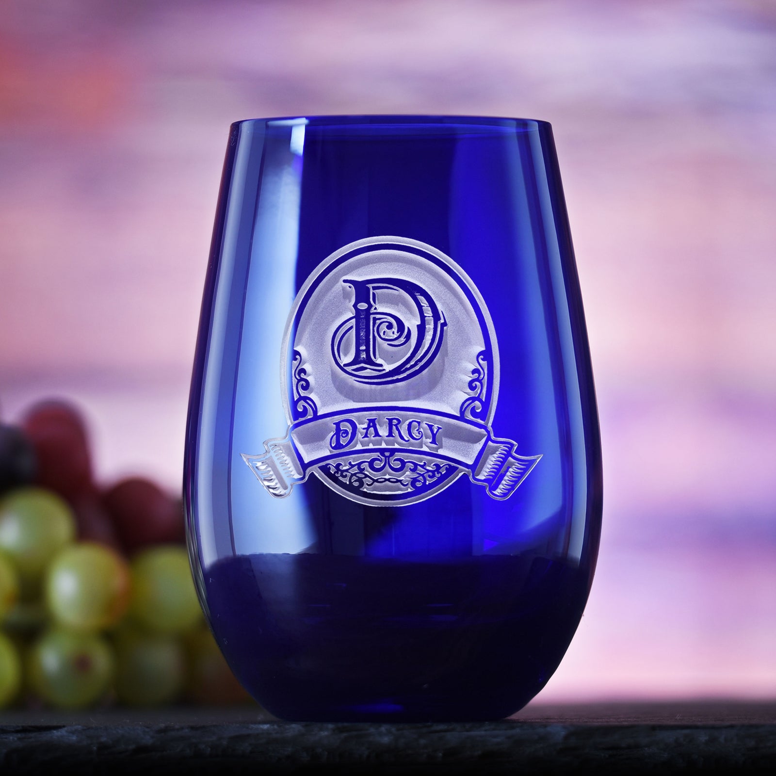 Personalized, Blue Stemless Wine Glass Tumbler