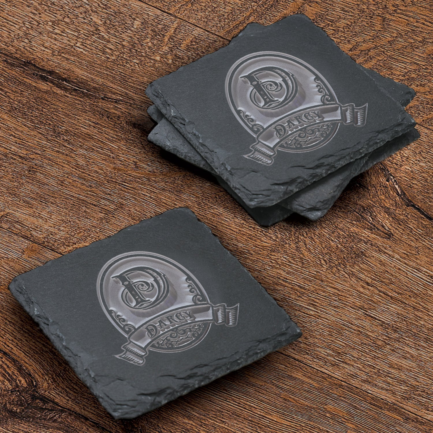 Custom, Etched Slate Coasters (Set of 4)