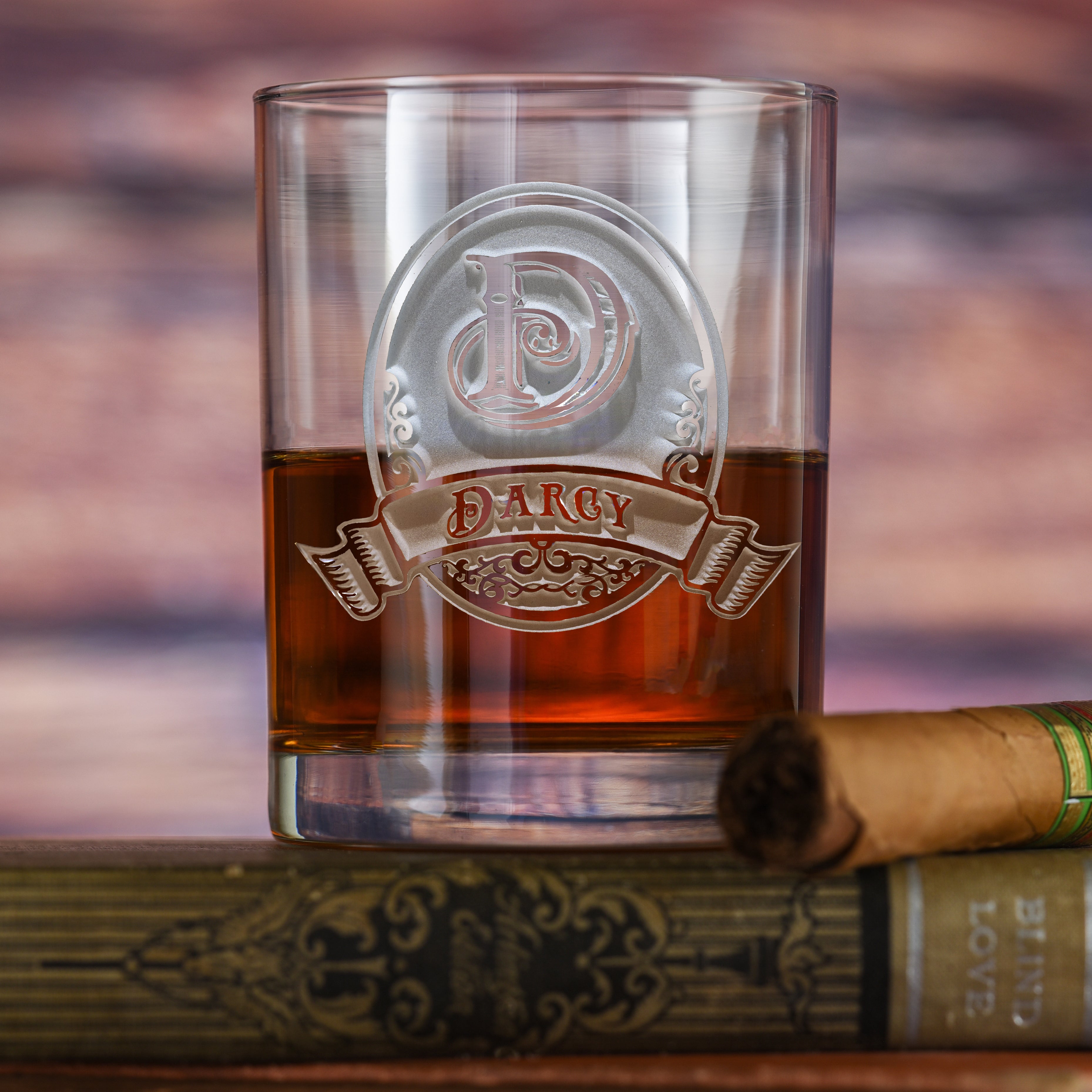 Custom Bourbon Glass Set (4) | Bourbon Lovers Gift- Crystal Imagery