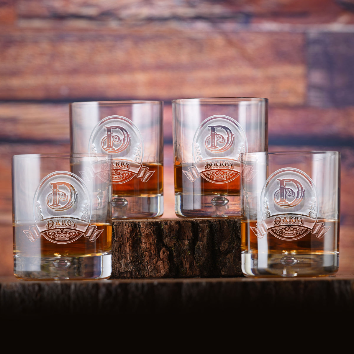 Whiskey Glasses Set of 4 With Engraved Monogram & Name– Crystal Imagery