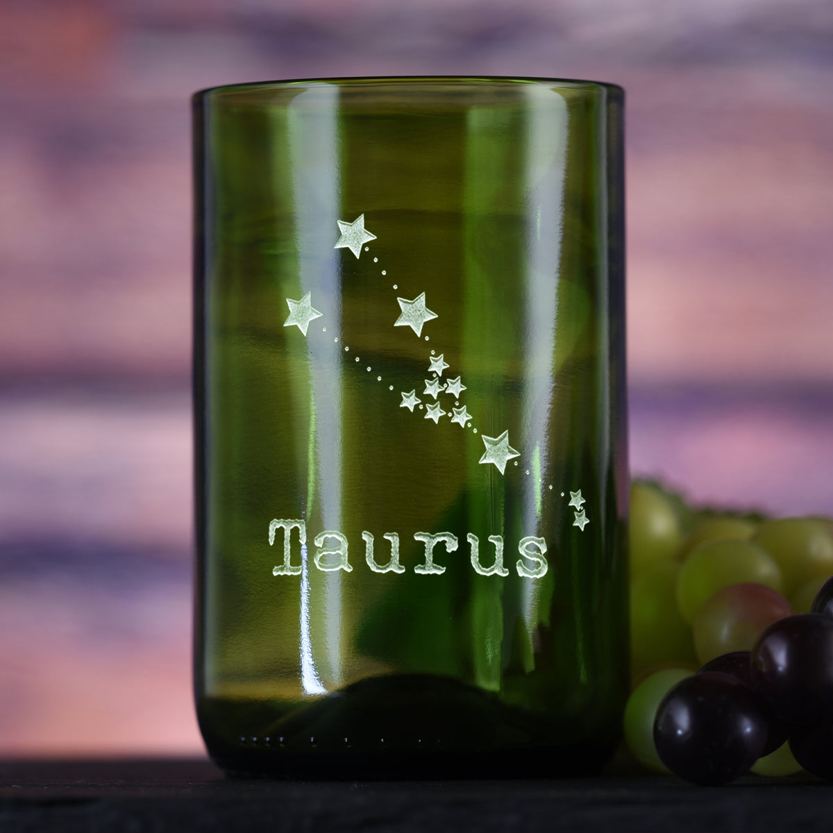 Constellation Zodiac, Green Recycled Wine Bottle Glass, Engraved