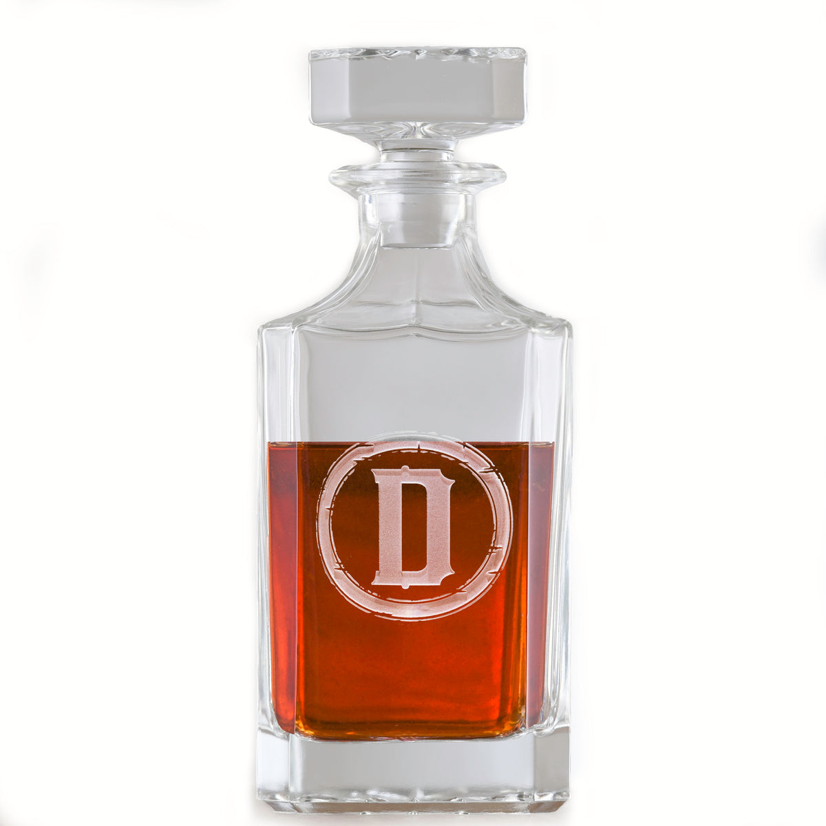 Rustic Letter Etched Square Whiskey Decanter