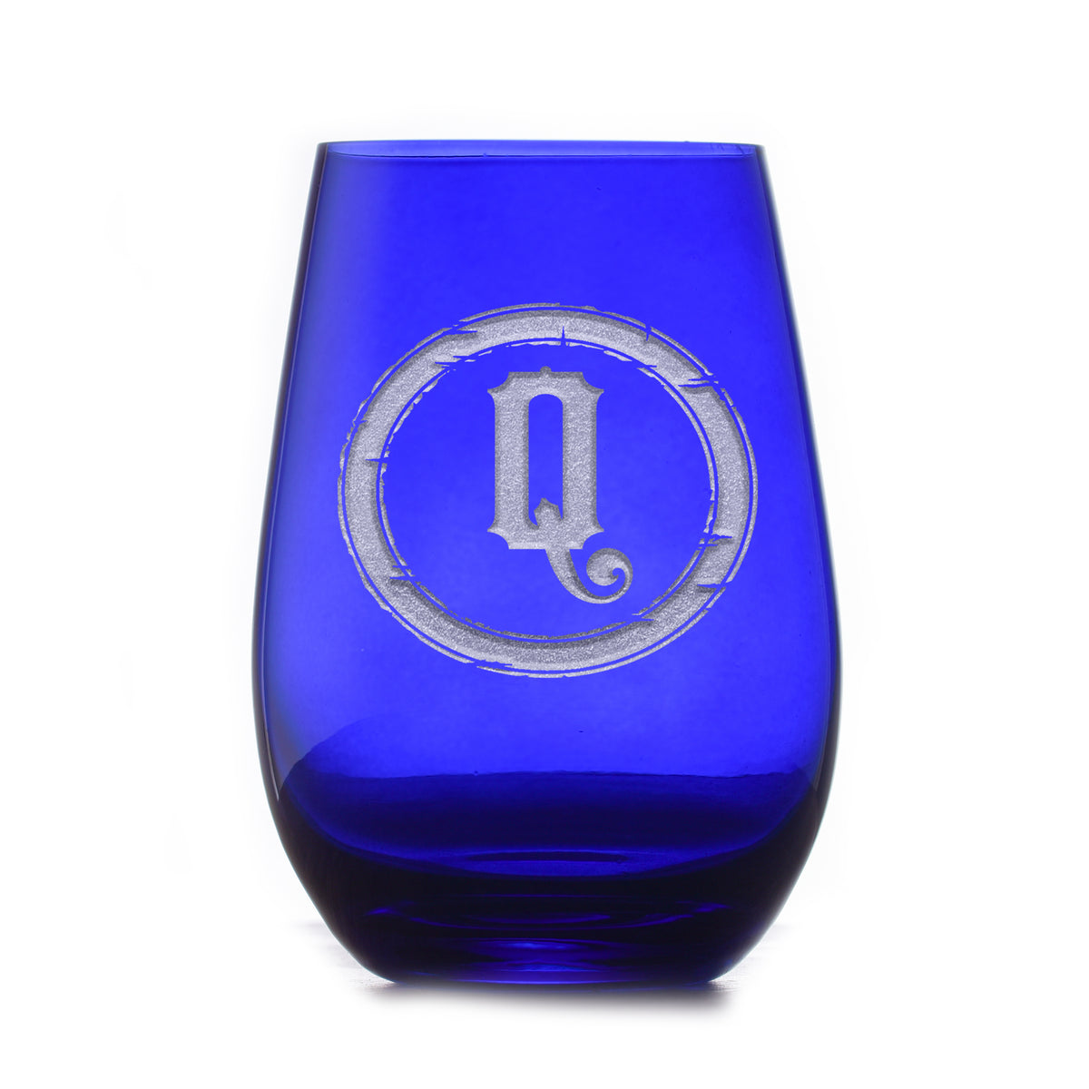 Rustic Monogram Blue Stemless Wine Glass Tumbler