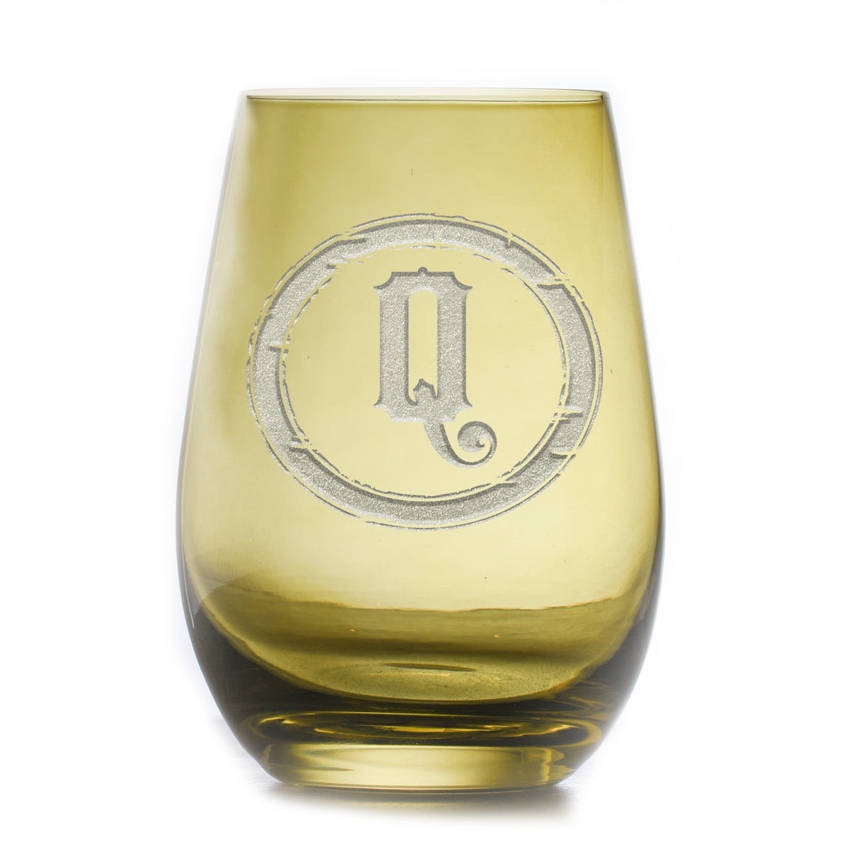 Rustic Monogram Green Stemless Wine Glass Tumbler