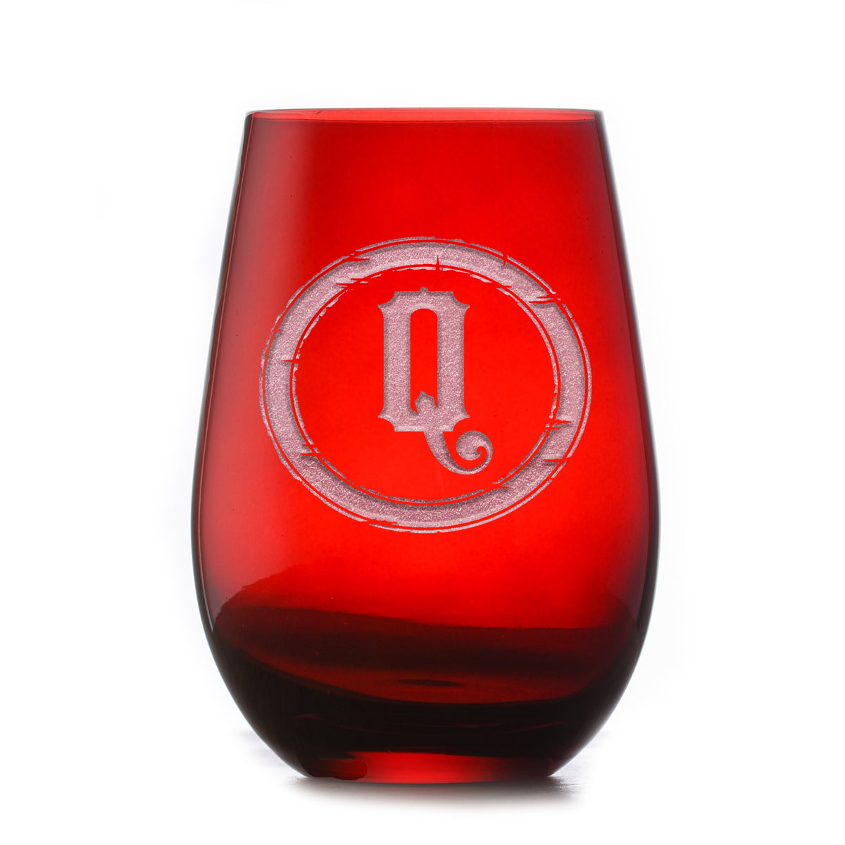 Rustic Monogram Red Stemless Wine Glass Tumbler