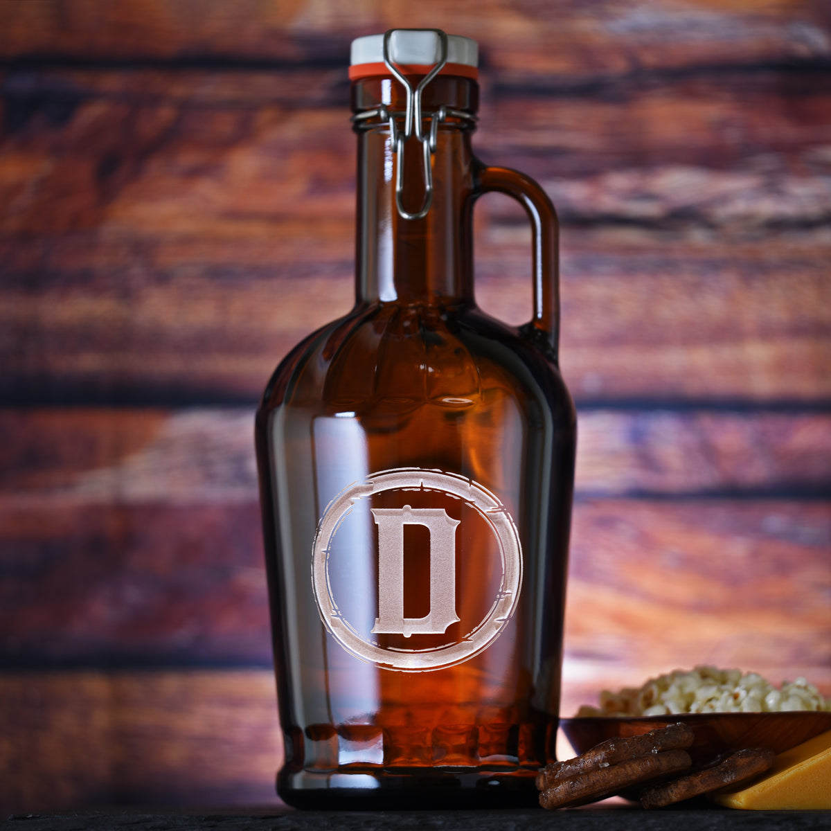 German Grolsch Beer Growler, Rustic Monogram, Engraved