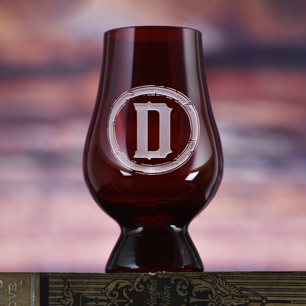 Engraved, Red Glencairn Whisky Glass - with Monogram