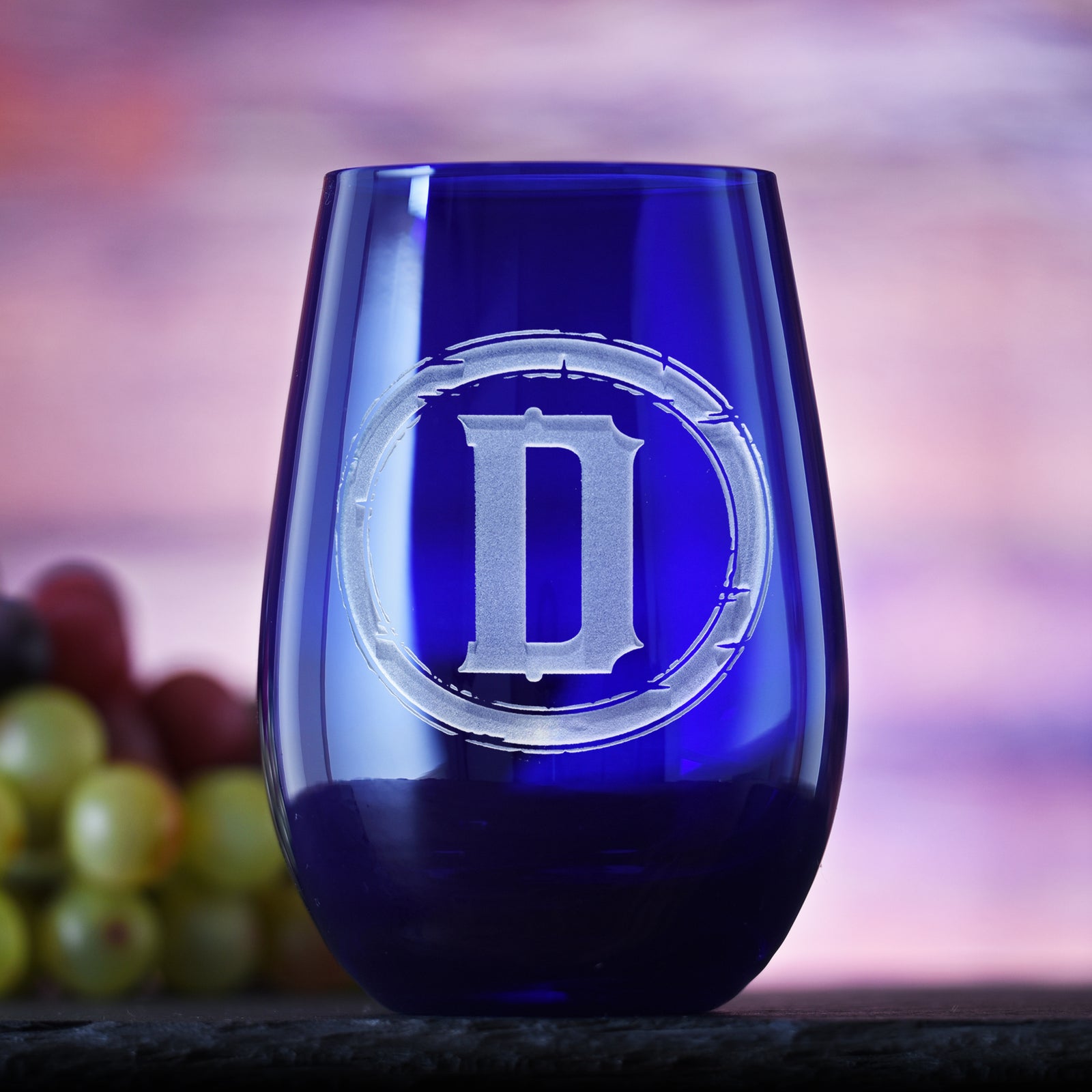 Rustic Monogram Blue Stemless Wine Glass Tumbler