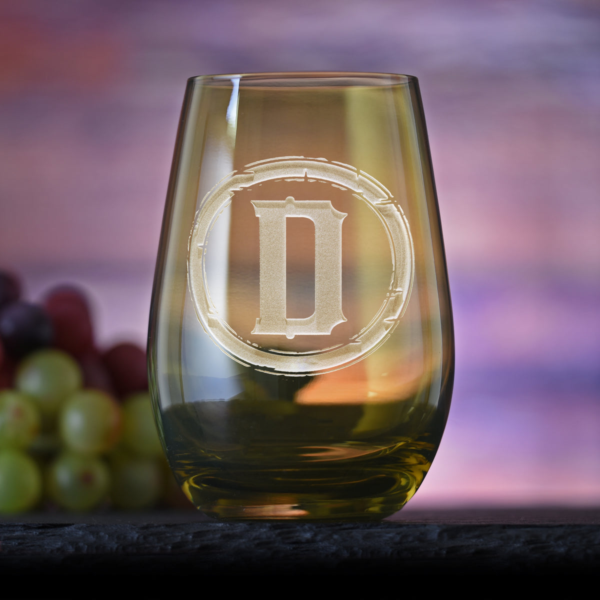 Rustic Monogram Green Stemless Wine Glass Tumbler