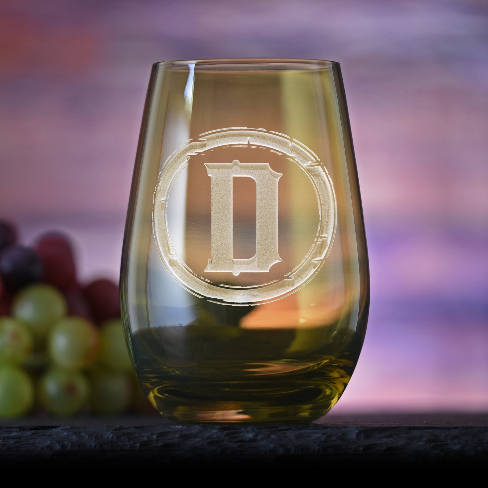 Rustic Monogram Green Stemless Wine Glass Tumbler