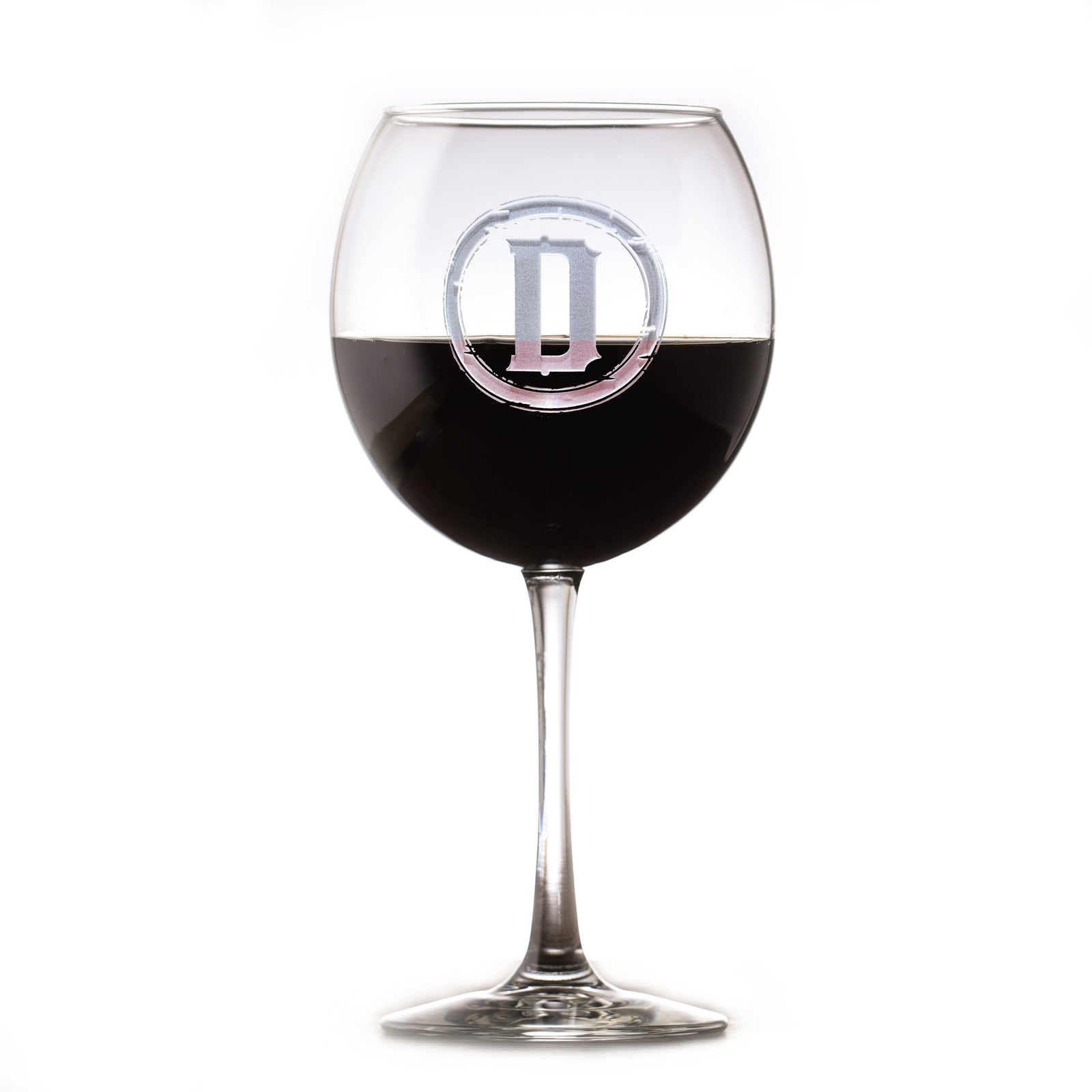 Rustic Monogram Initial Red Wine Glass