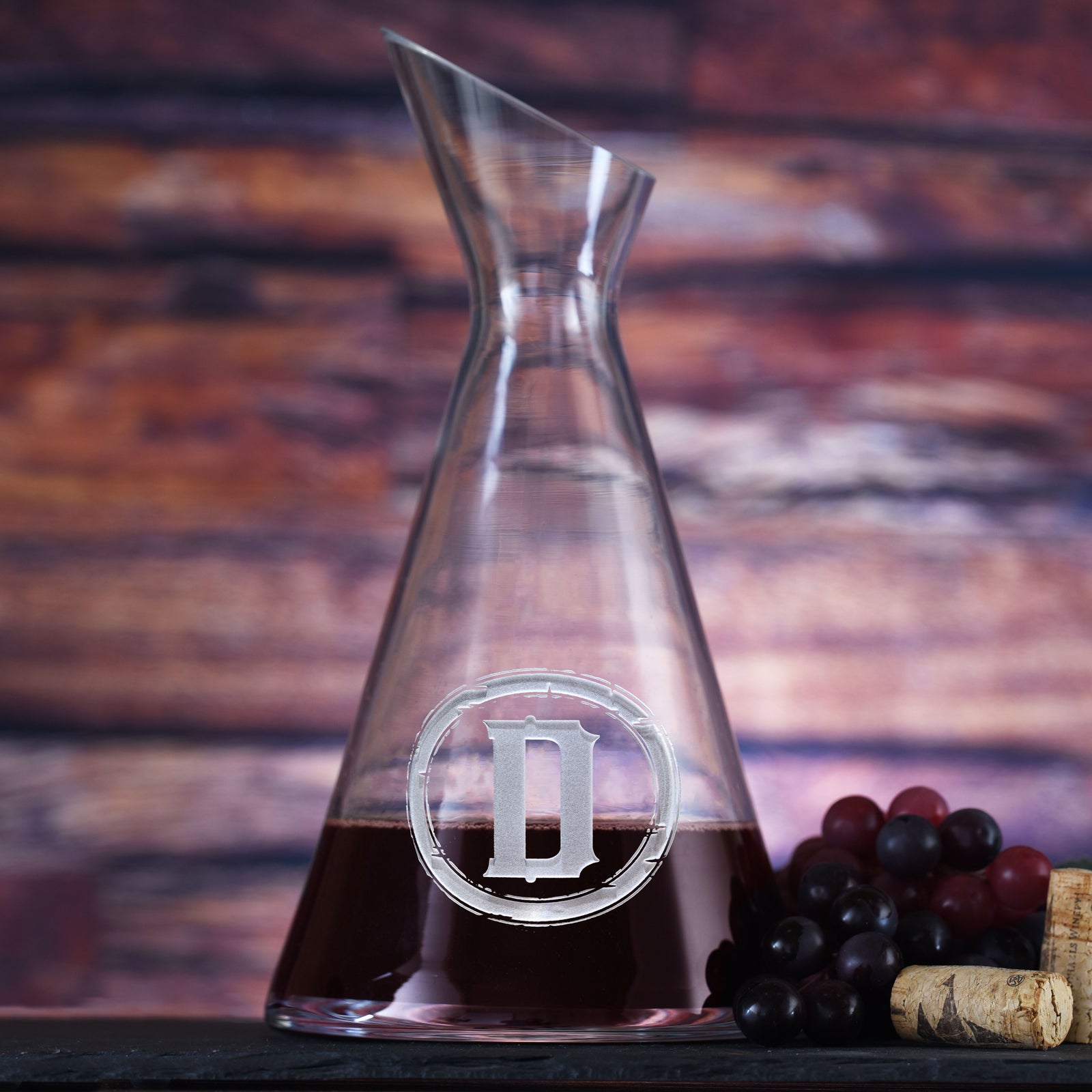 Monogrammed, Engraved Slant Wine Carafe Decanter