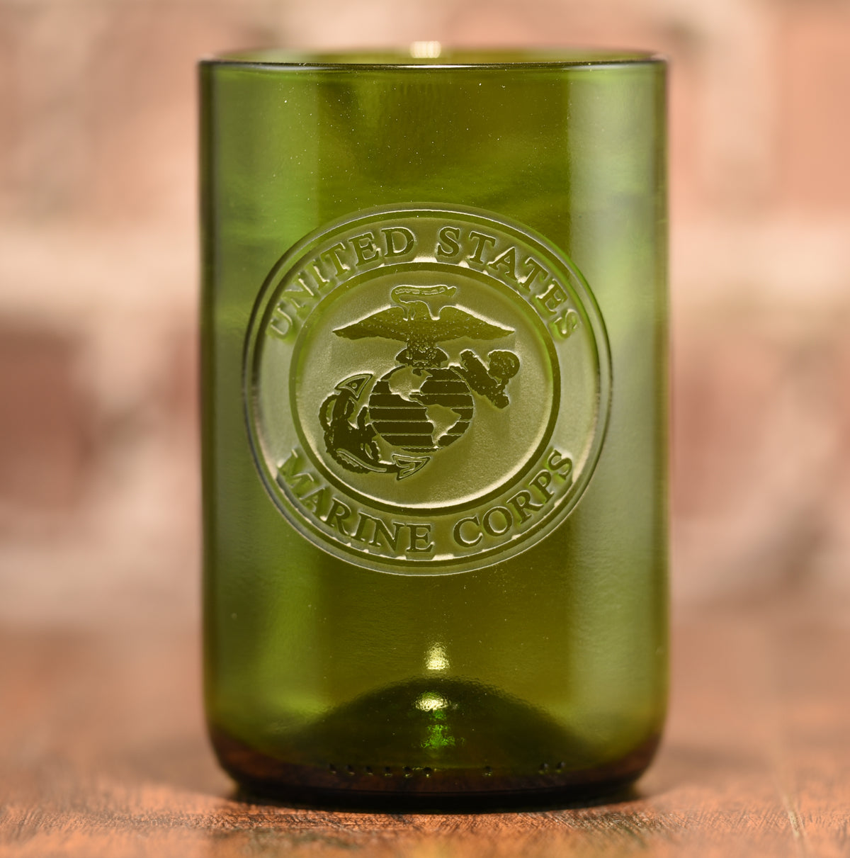 Marines Gift, Engraved, Recycled Green Wine Bottle Glass