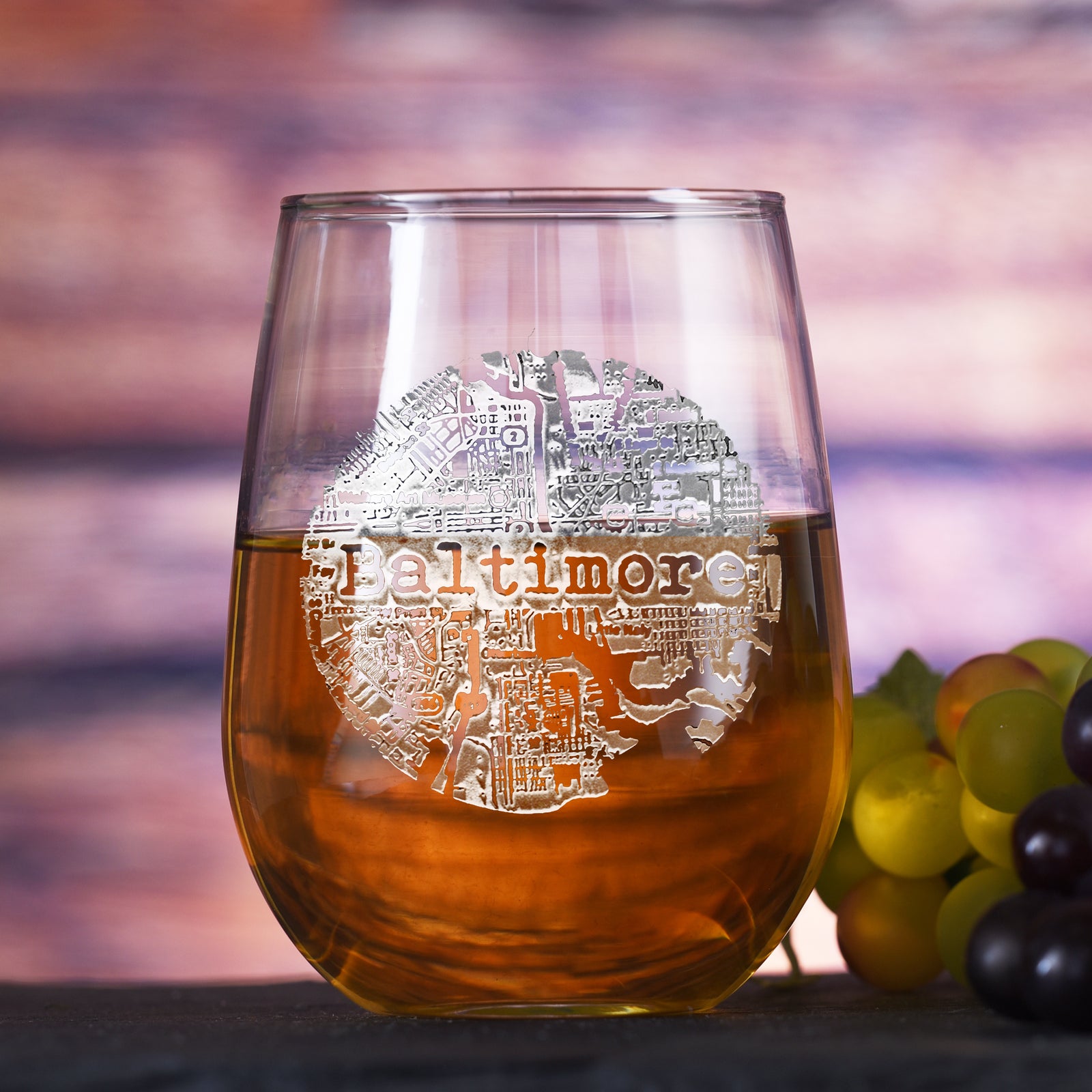 Street Maps Hometown, City Stemless Wine Glass