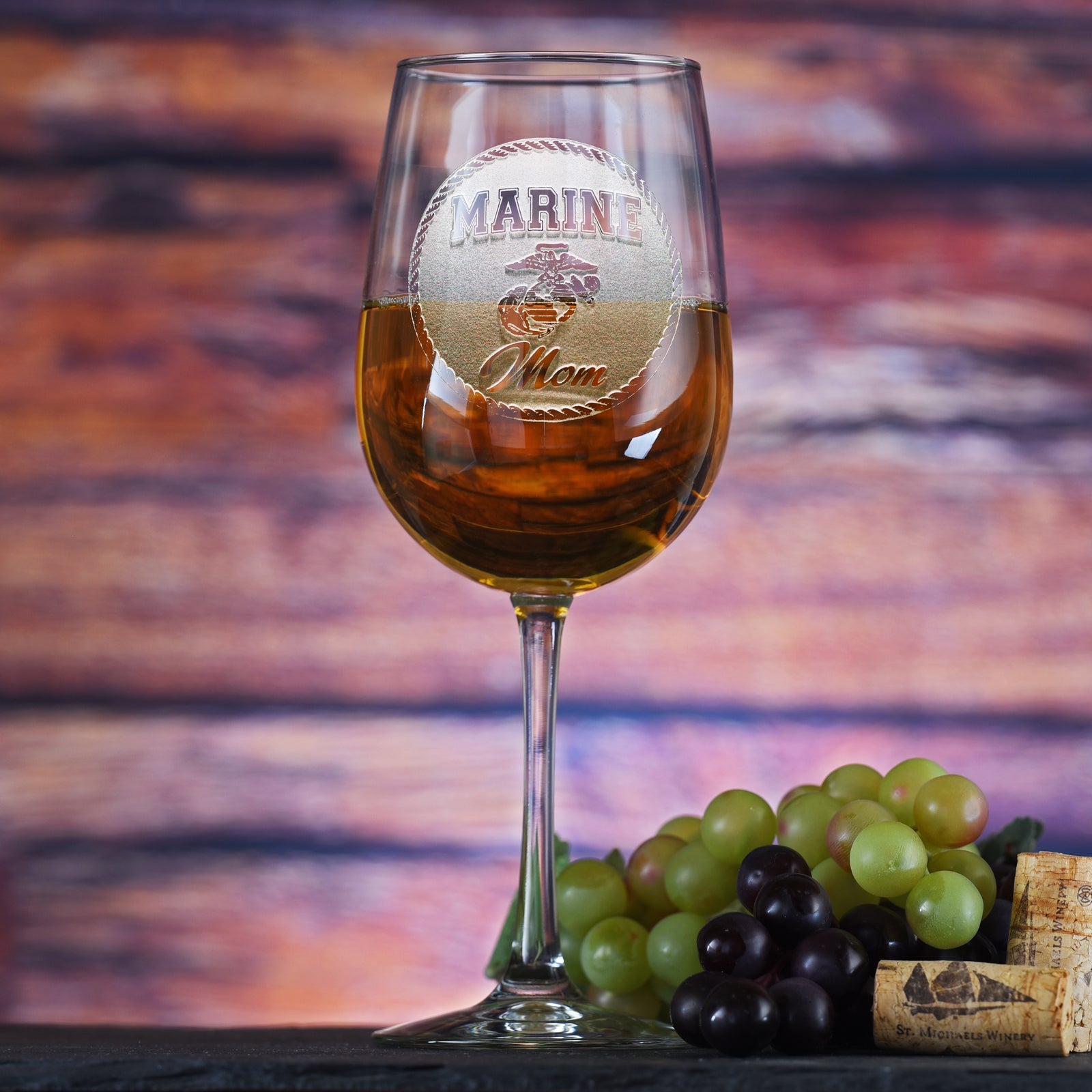 Proud Marine Mom Wine Glass