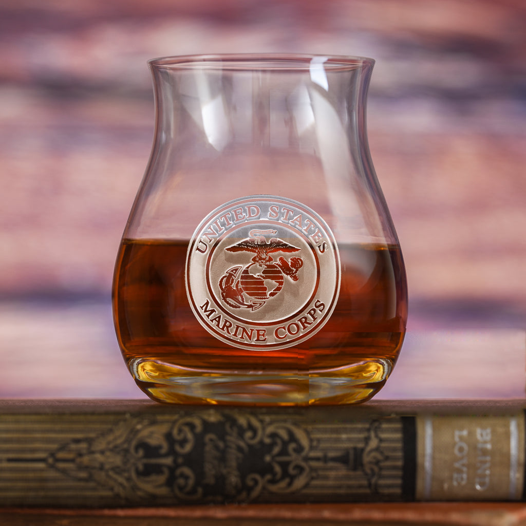 Marines Canadian Whiskey Engraved Crystal Glass