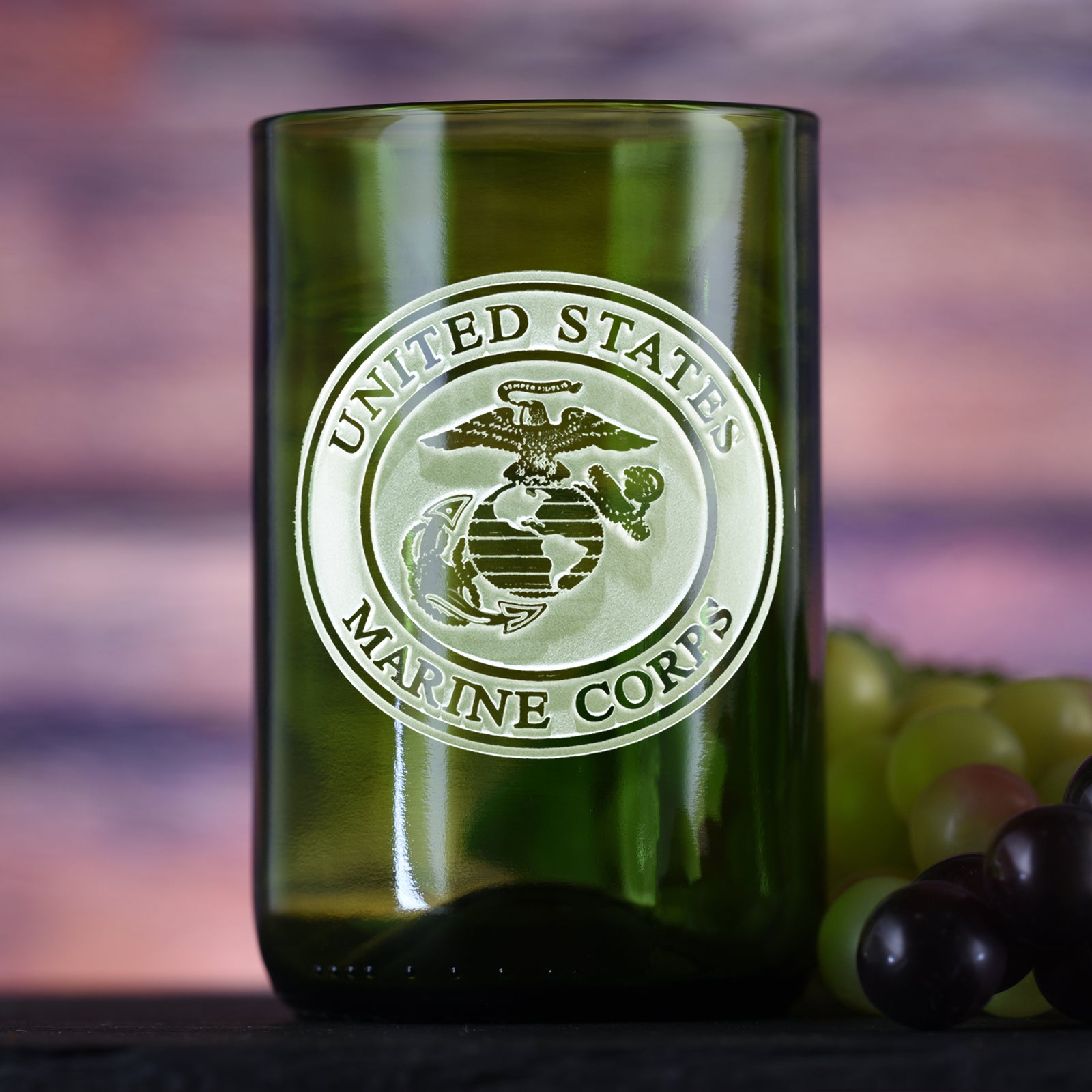 Marines Gift, Engraved, Recycled Green Wine Bottle Glass