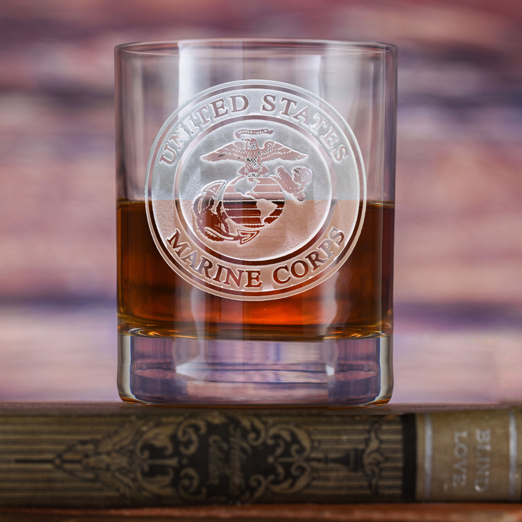 Custom, Etched Marines Whiskey Glass Stolzle - Crystal