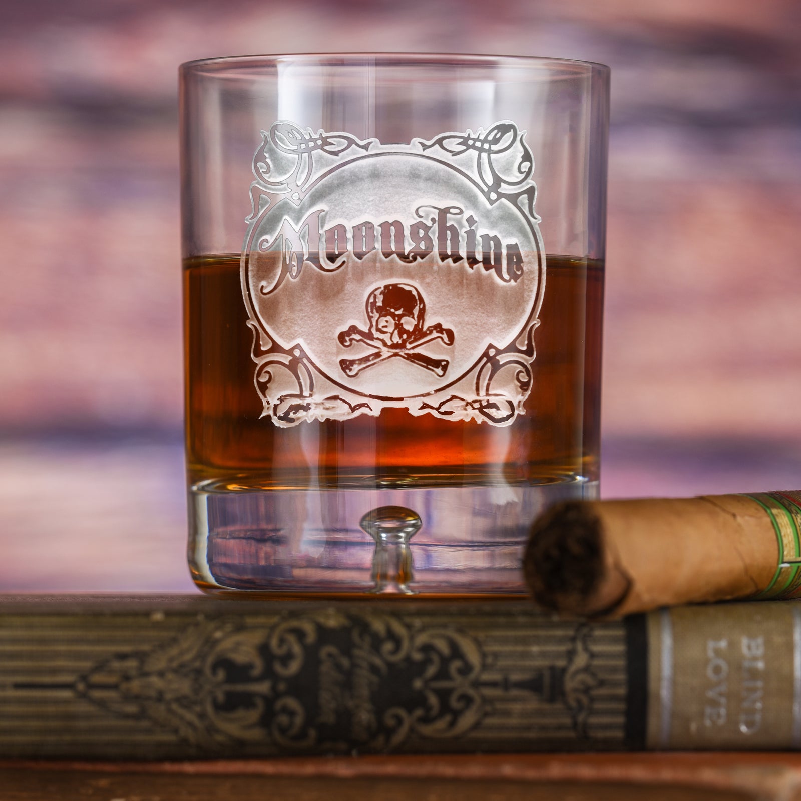 Etched Moonshine Whiskey Glass Crystal