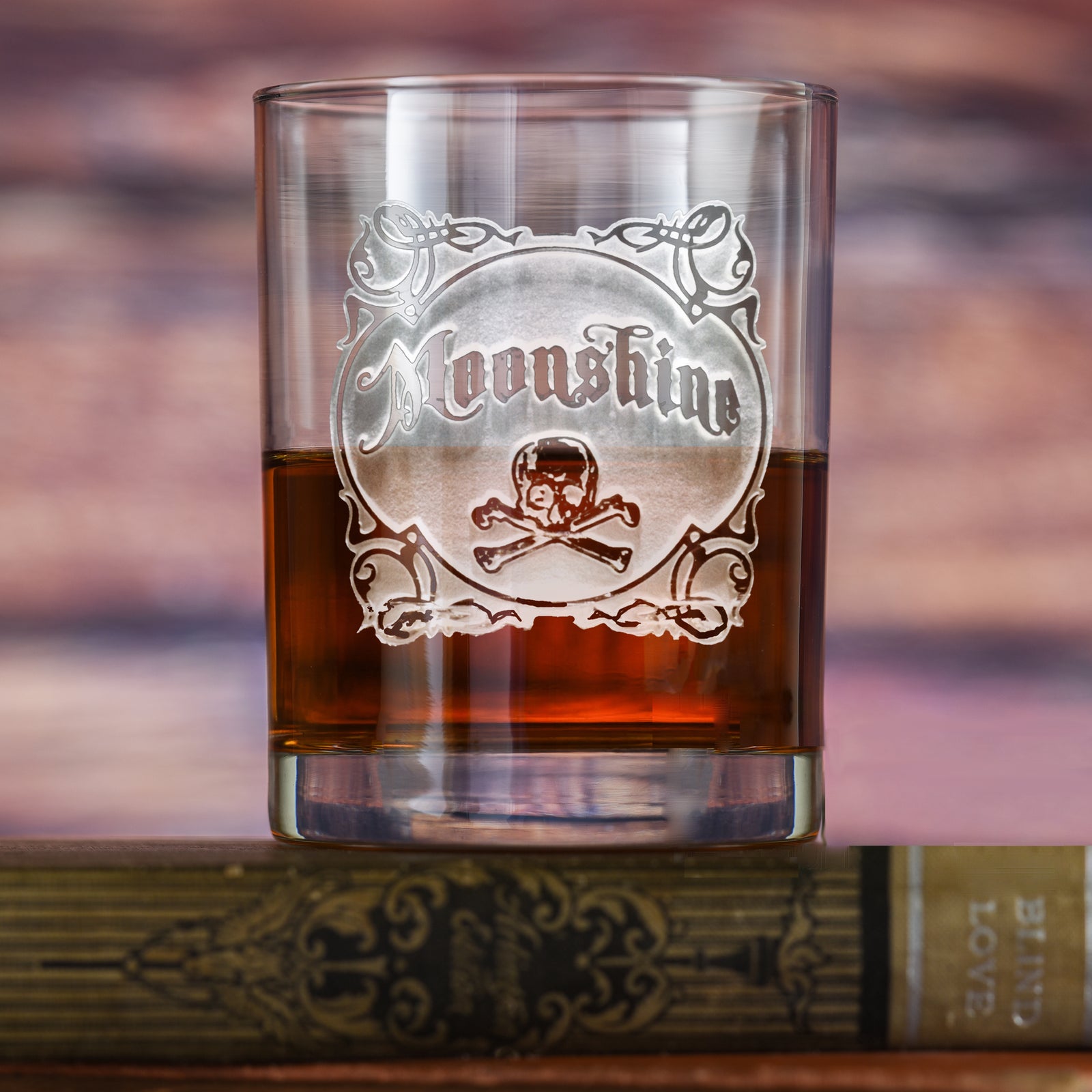 Etched Moonshine Whiskey Glass