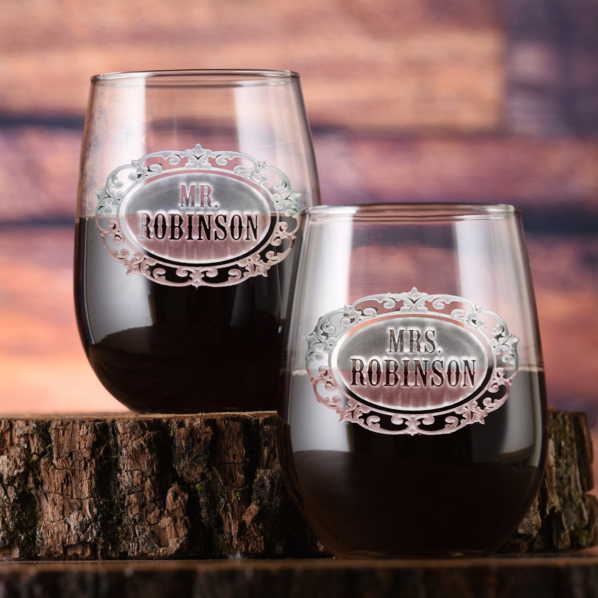 Mr &amp; Mrs Stemless Wine Set