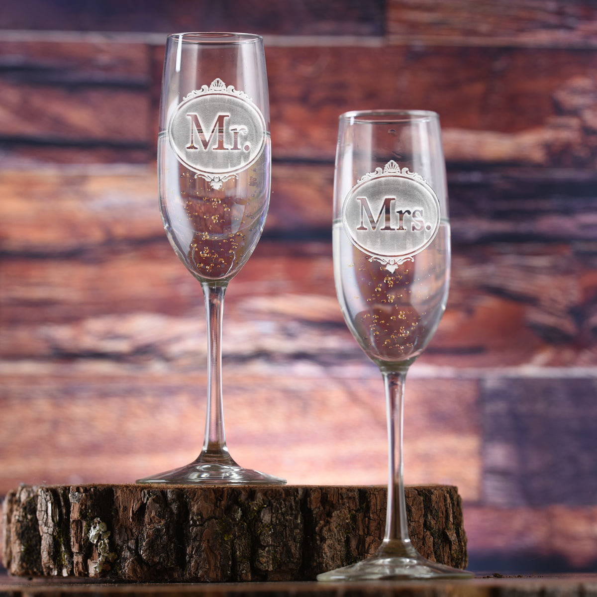 Engraved Mr &amp; Mrs Champagne Glasses