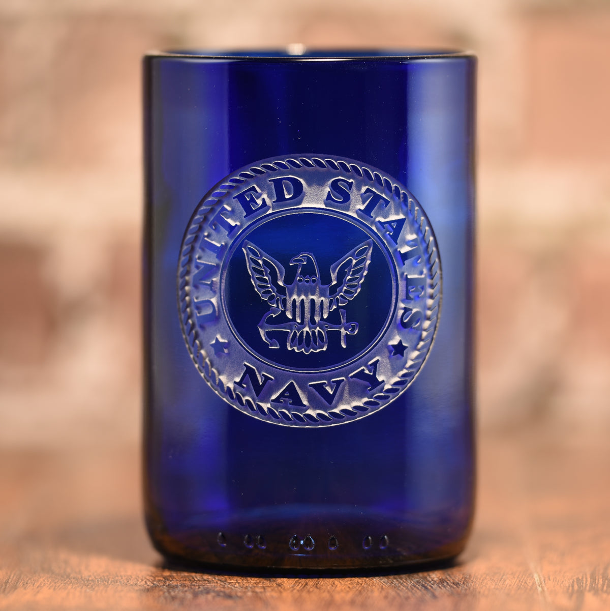 Navy - Gift For Sailor, Engraved Blue Wine Bottle Glass