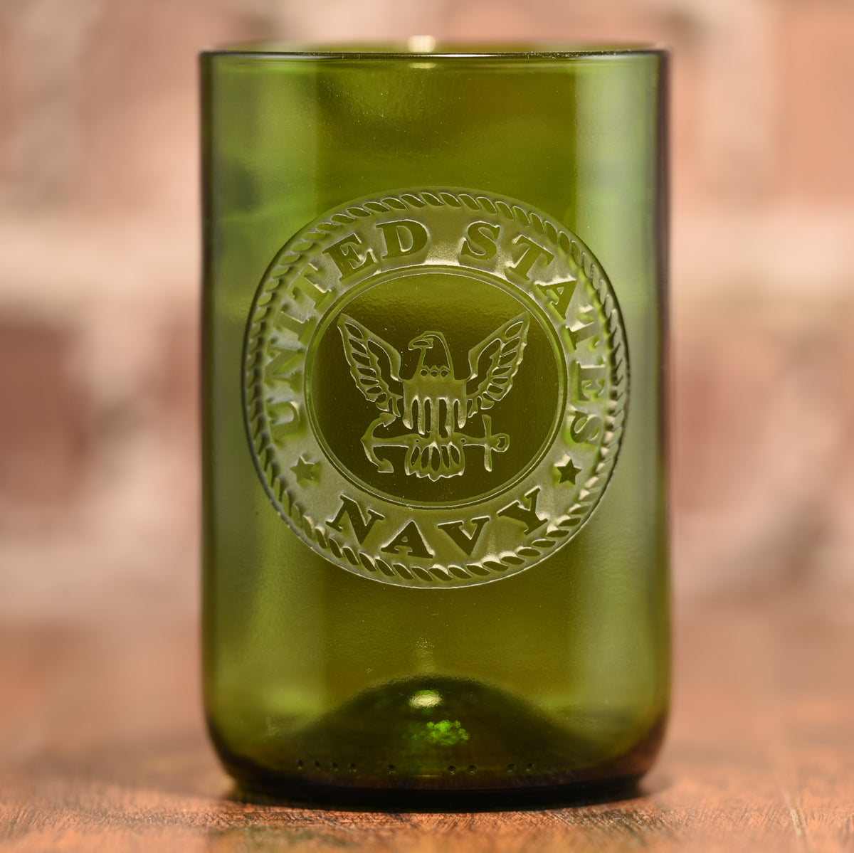 Navy - Gift For Sailor, Engraved Green Wine Bottle Glass