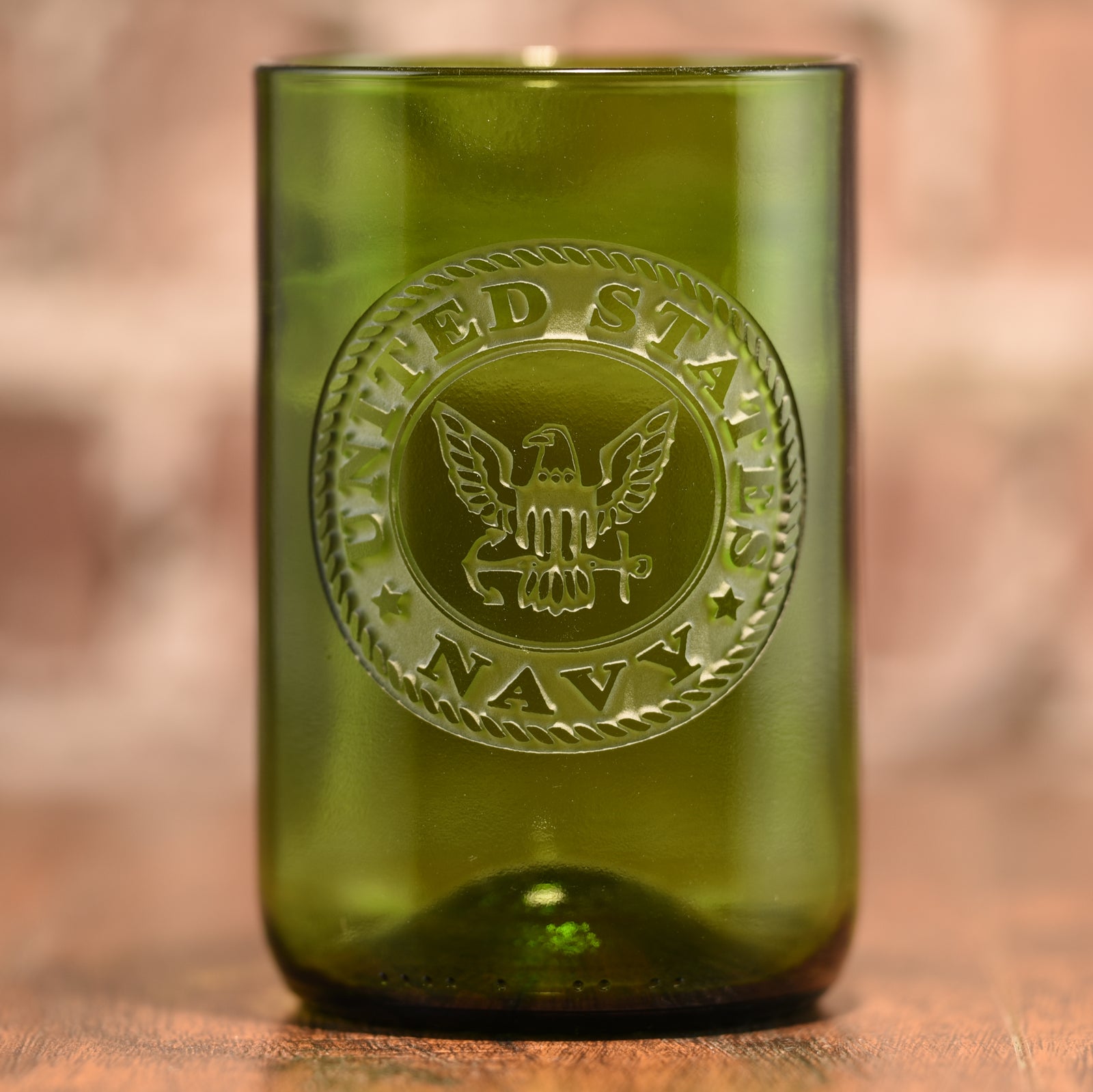 Navy - Gift For Sailor, Engraved Green Wine Bottle Glass