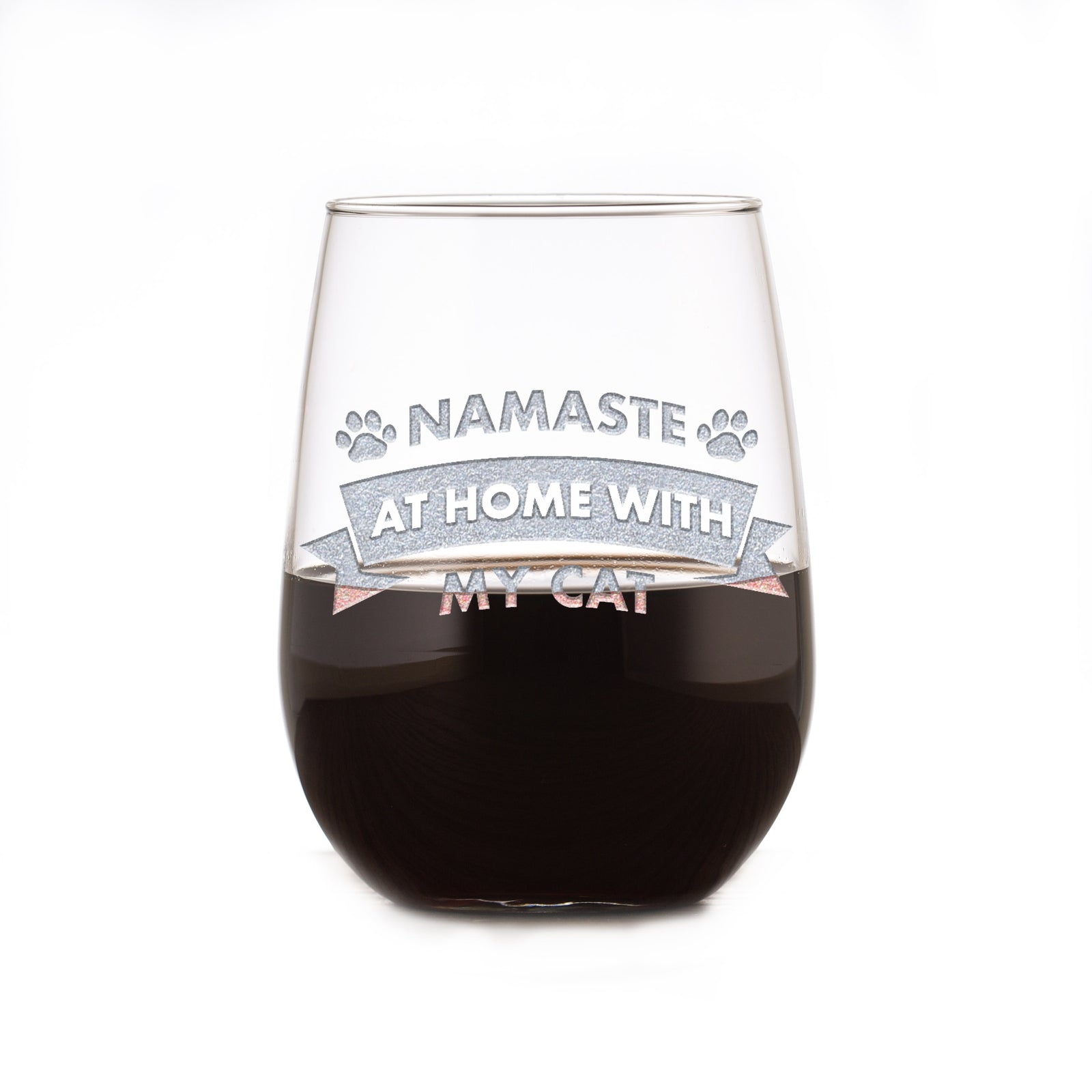 "Namaste At Home With My Cat" Social Distancing Stemless Wine Glass