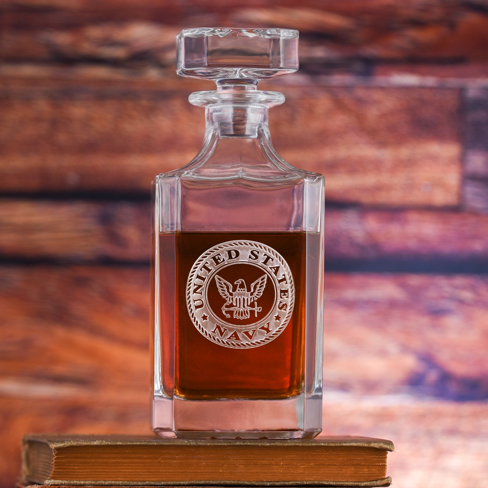 Navy - Engraved Square Whiskey Decanter