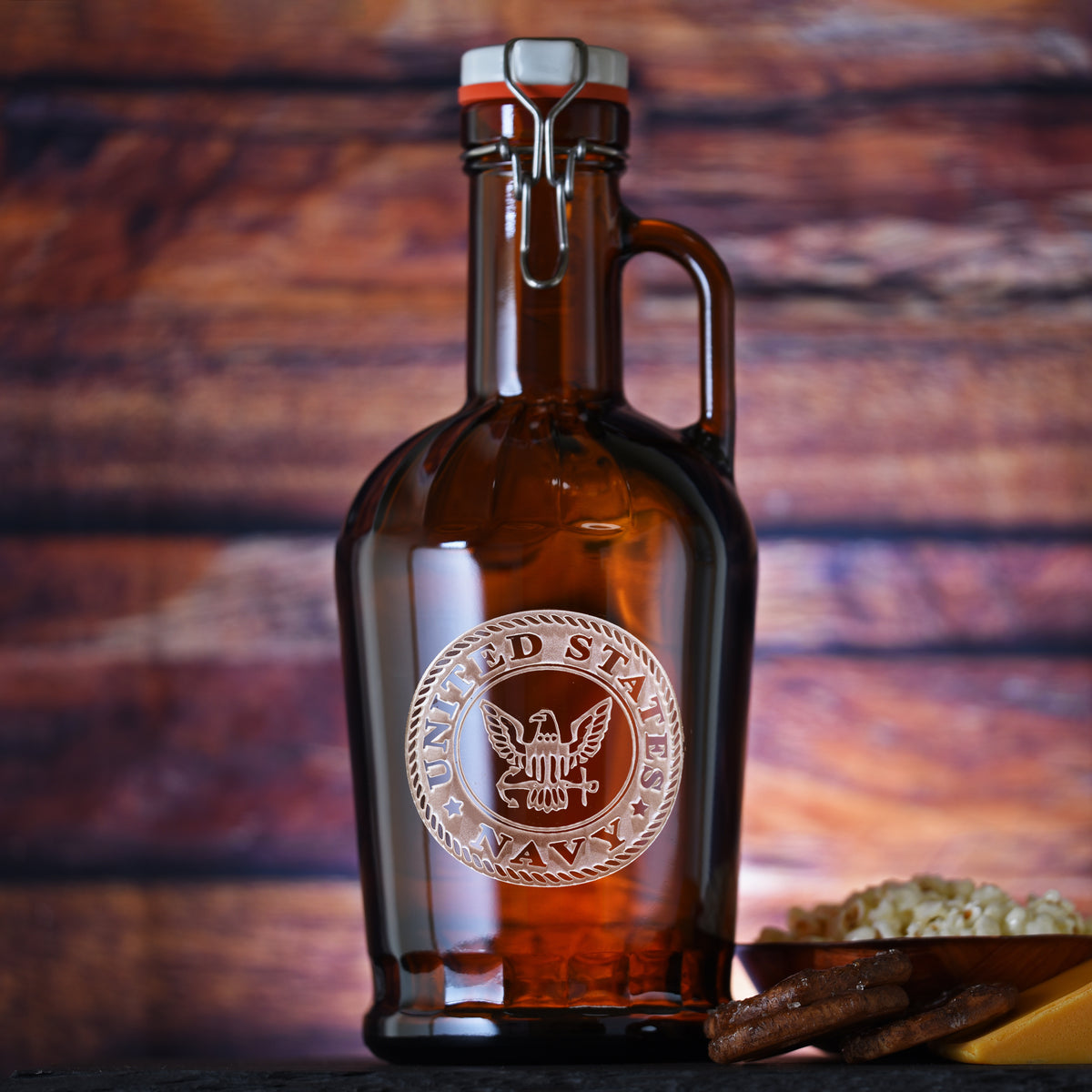 Navy - Flip-or-Swing Top, Grolsch Beer Growler, Engraved