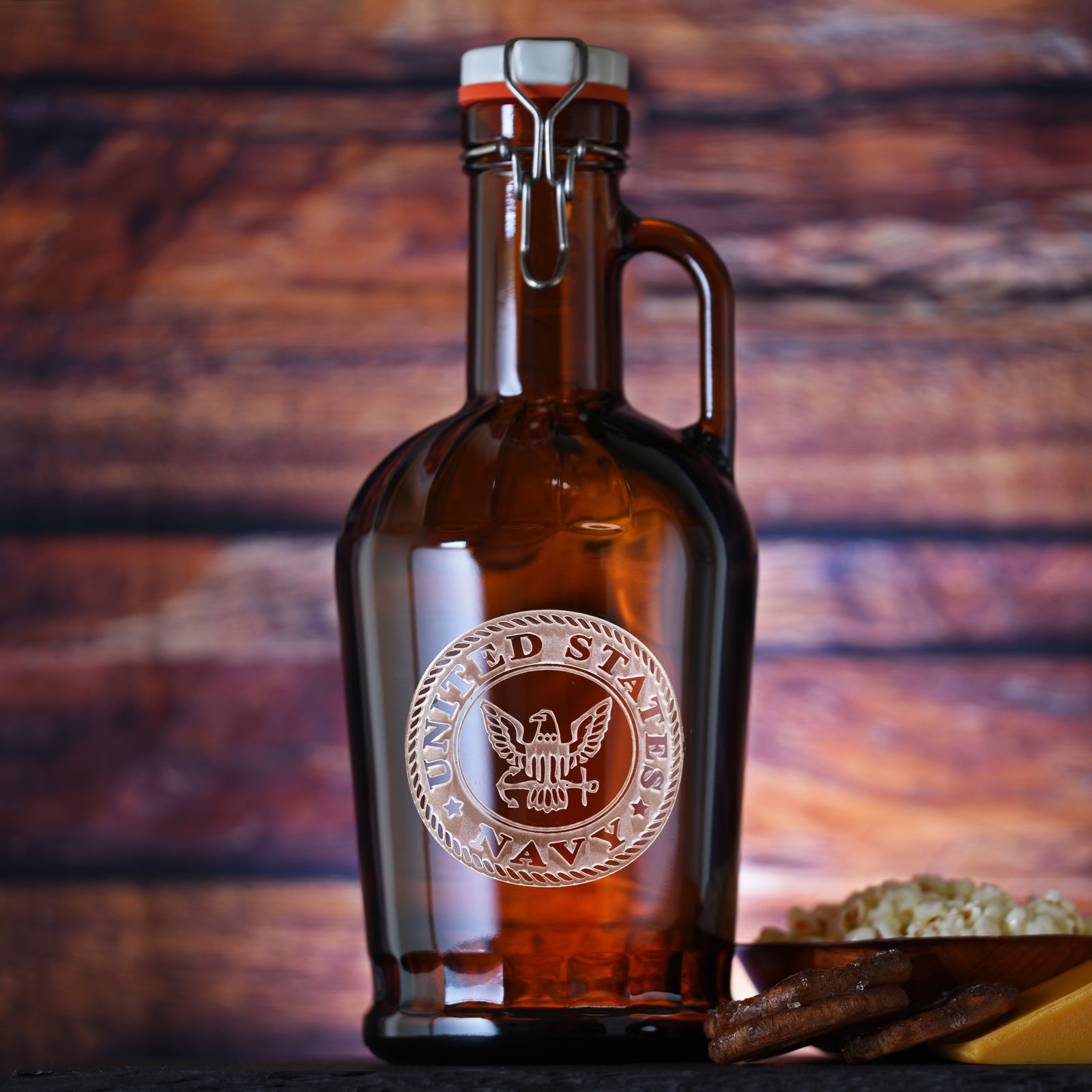 Navy - Flip-or-Swing Top, Grolsch Beer Growler, Engraved