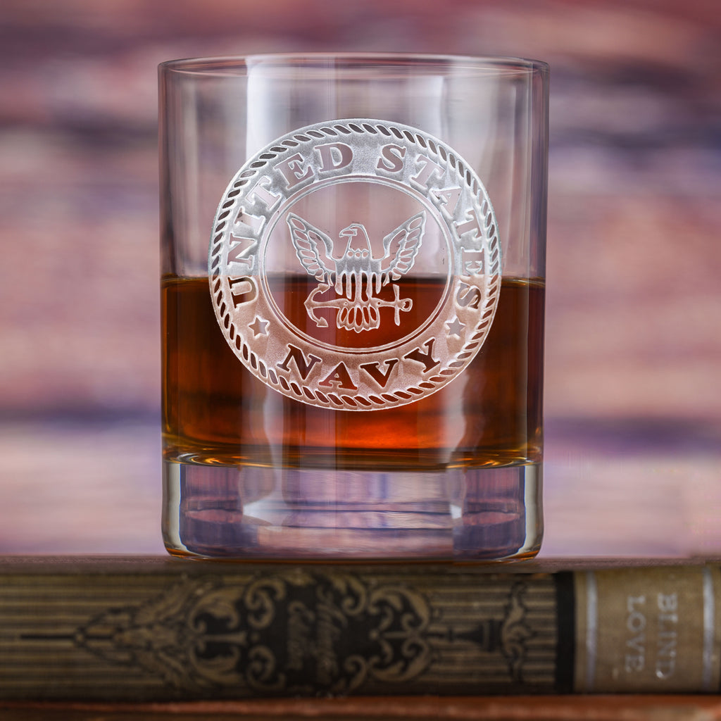 Custom, Etched Navy Whiskey Glass Stolzle - Crystal
