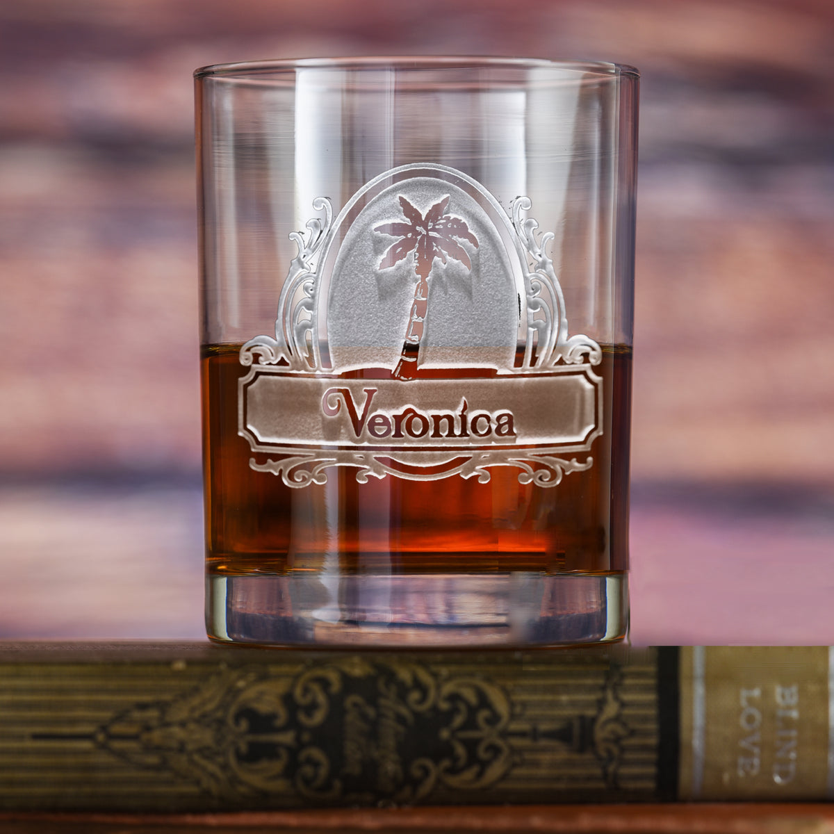 Personalized Palm Tree Whiskey Glass