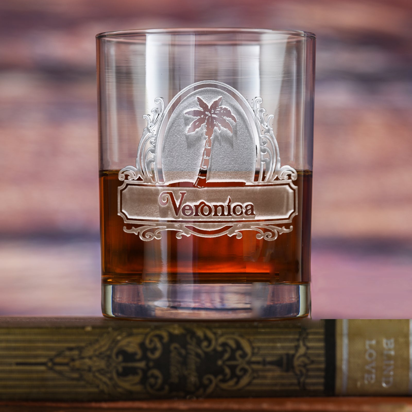 Personalized Palm Tree Whiskey Glass