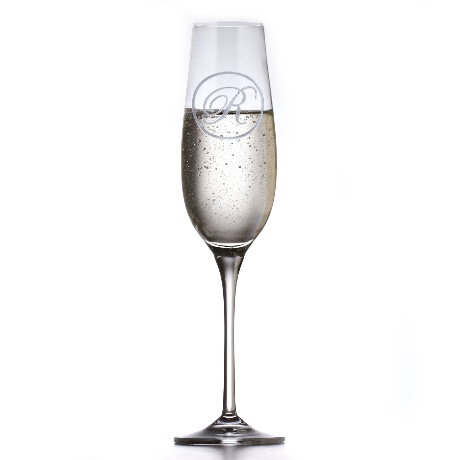 Etched Monogram Crystal Champagne Glass