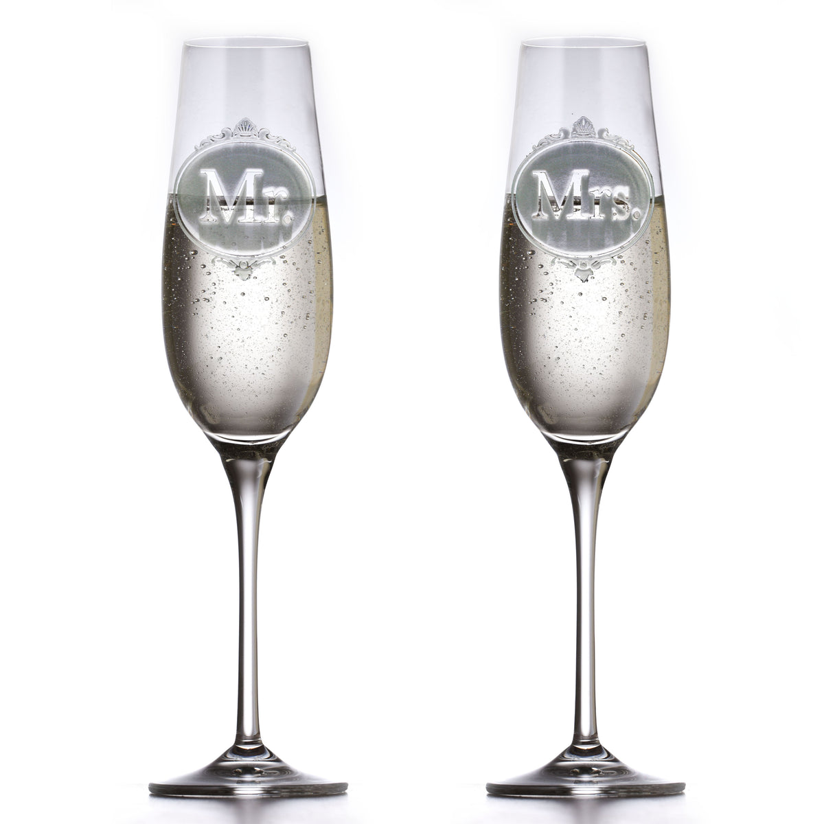 Engraved Crystal, Mr & Mrs Toasting Flutes