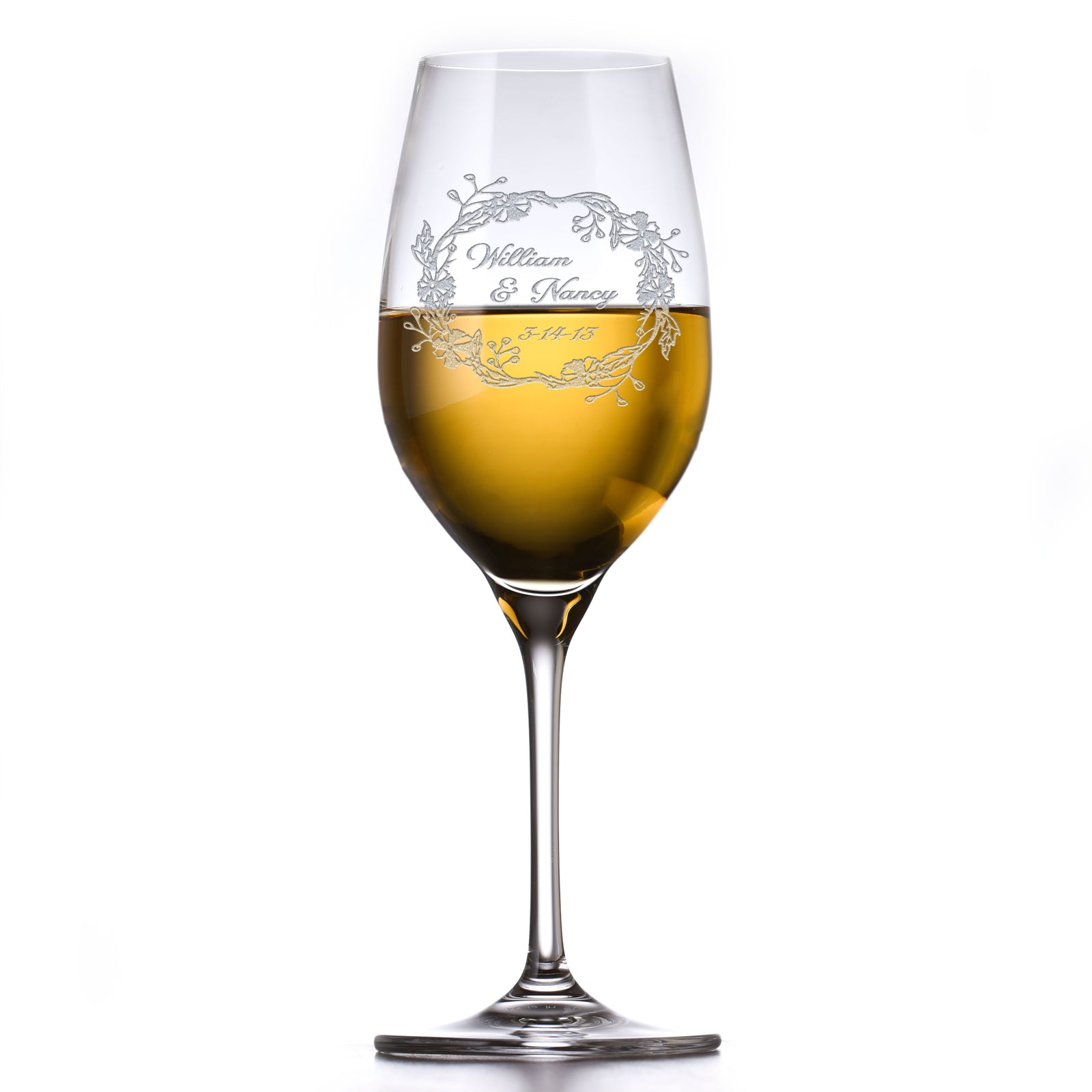 Crystal White Wine Glass, Engraved Bride & Groom Glasses