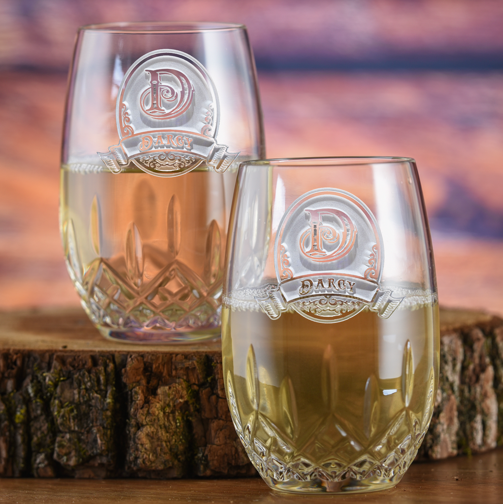 Tech Island Wine GlassDAISY Print STEMLESS Wine Glass Clear Crystal - View #7